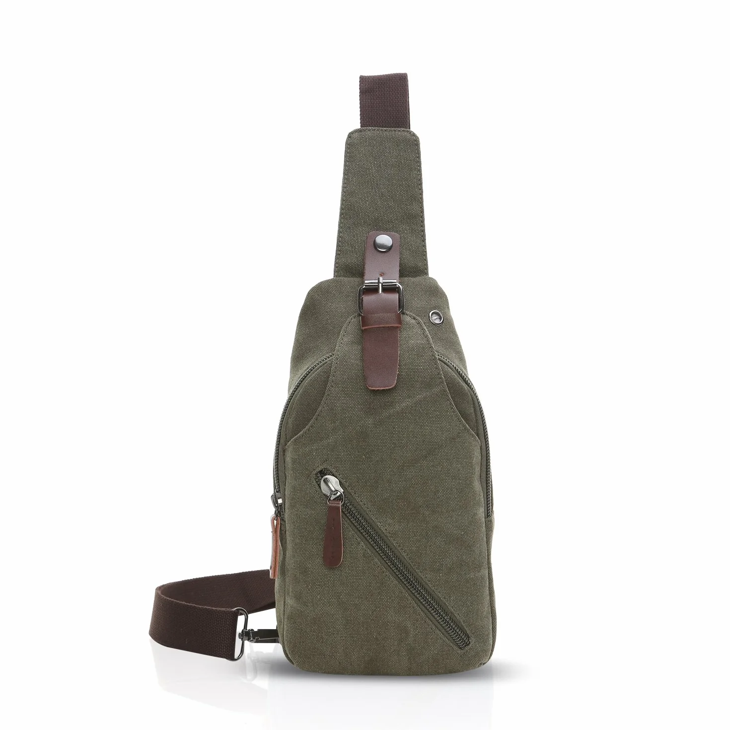 FANDARE Torba na ramię z otworem na słuchawki Student Outdoor Sport Przenośna wielofunkcyjna torba crossbody mężczyzna/kobieta odporne na zużycie płótno wojskowa zieleń, Zielony wojskowy, L