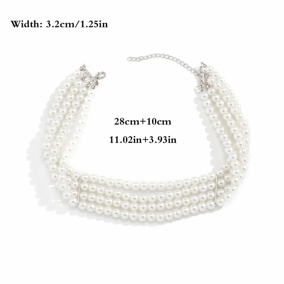 JKJF Naszyjnik z imitacji pereł, 4 rzędy koralików, choker, wielowarstwowy łańcuszek, elegancki, modny, krótki łańcuszek z pereł, retro, na karnawał, akcesoria dla kobiet i dziewcząt, Perła, Imitacja
