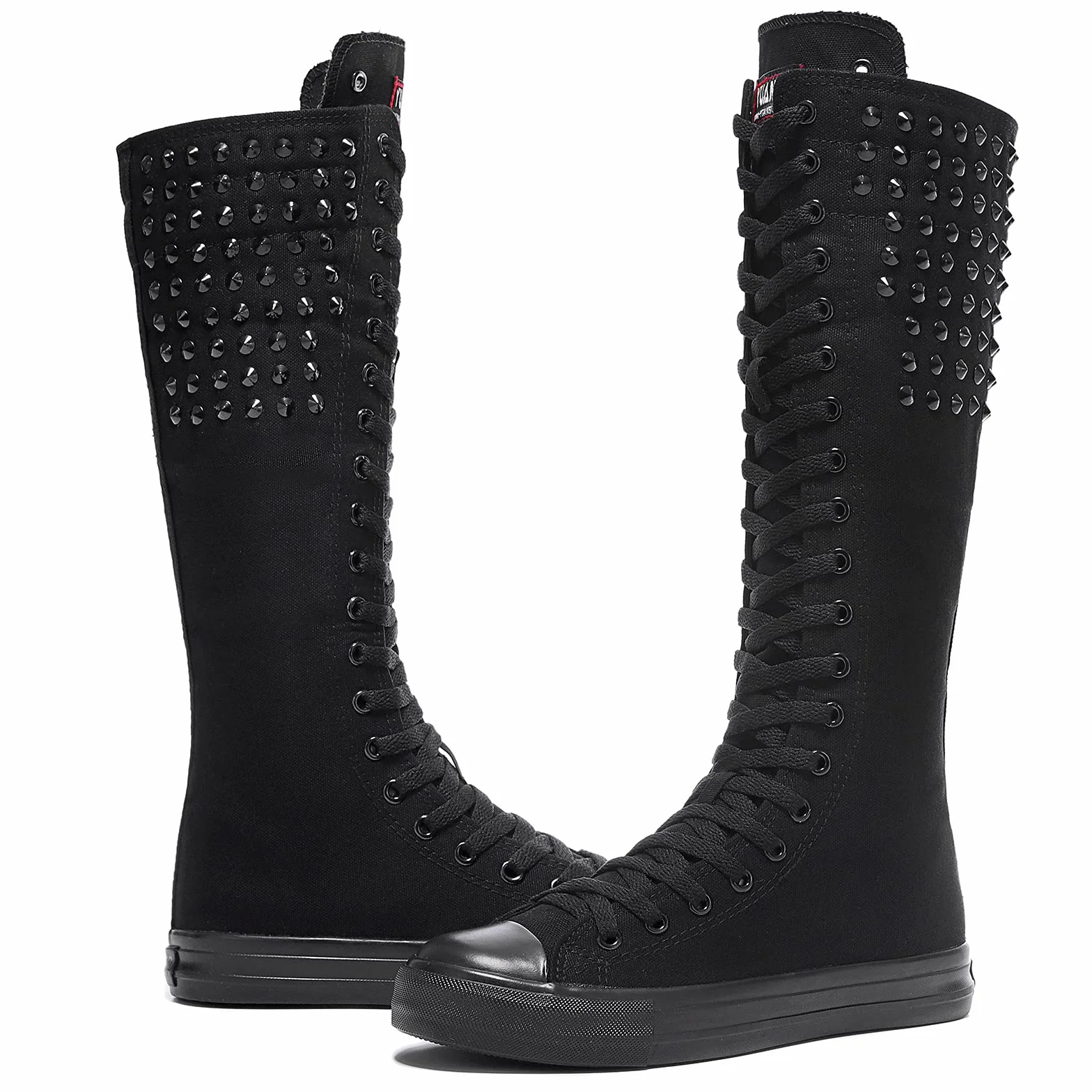 Momuk Styl punkowy, długie nity, buty z płótna żaglowego, wysokość do kolan, swobodne, modne buty rockowe dla kobiet i dziewcząt
