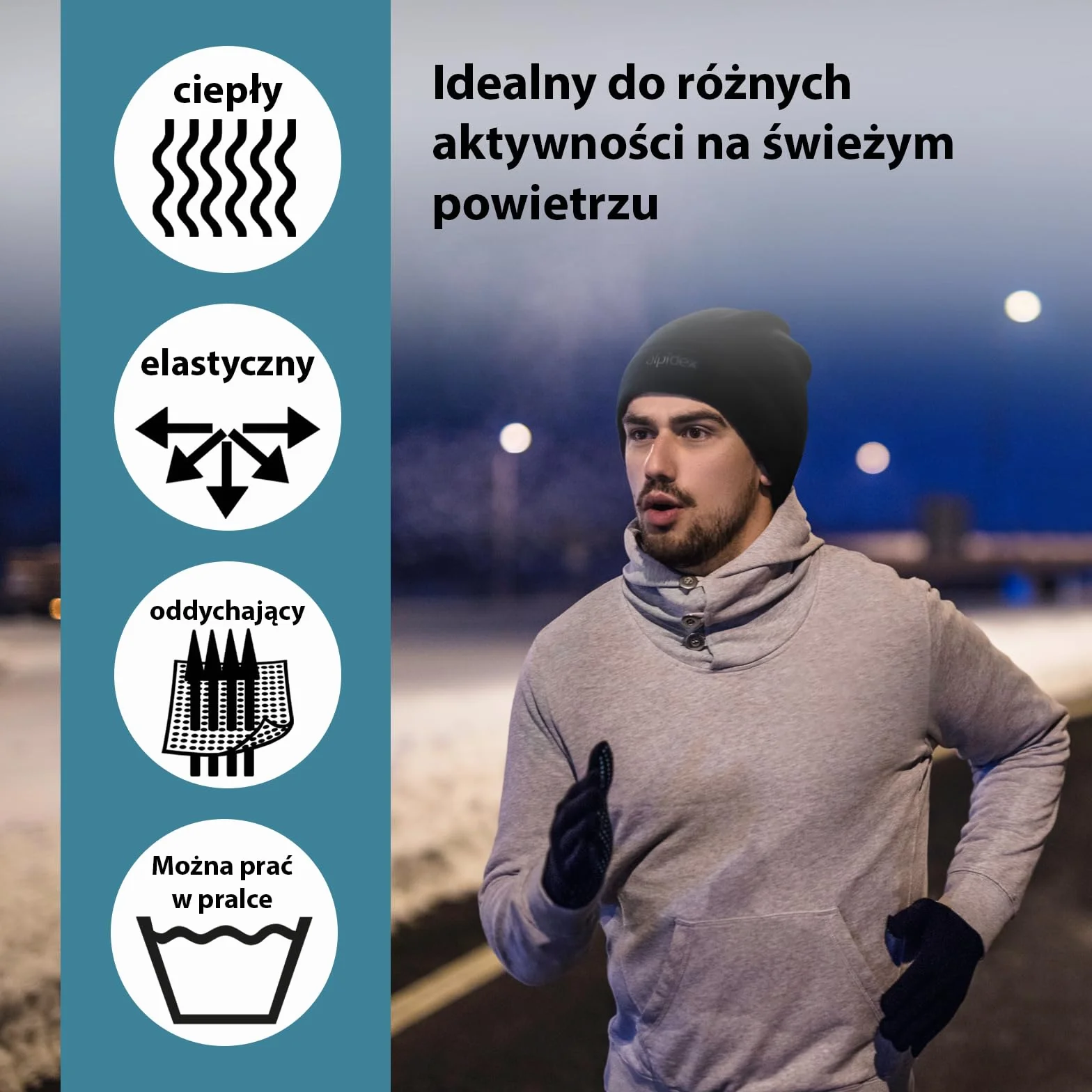 ALPIDEX Czapka do biegania z polaru sportowa do biegania na rower dla kobiet i mężczyzn uniwersalna jeden rozmiar czarna