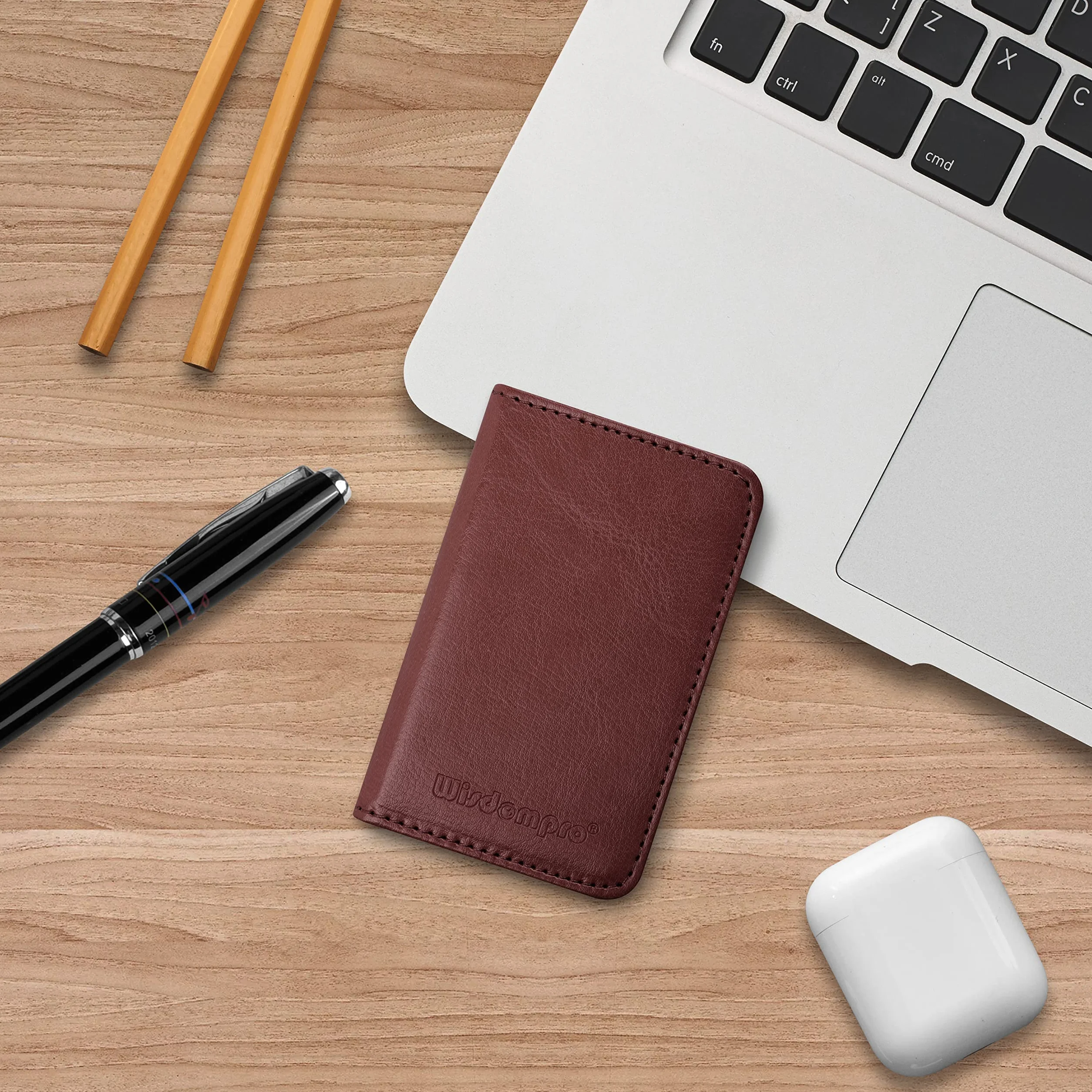 wisdompro Etui na wizytówki, dwustronne etui na wizytówki ze skóry PU, z zamknięciem magnetycznym, dla mężczyzn i kobiet, ultracienkie, Brązowy, 6.7 x 10.2 x 1.65 cm, Nowoczesny