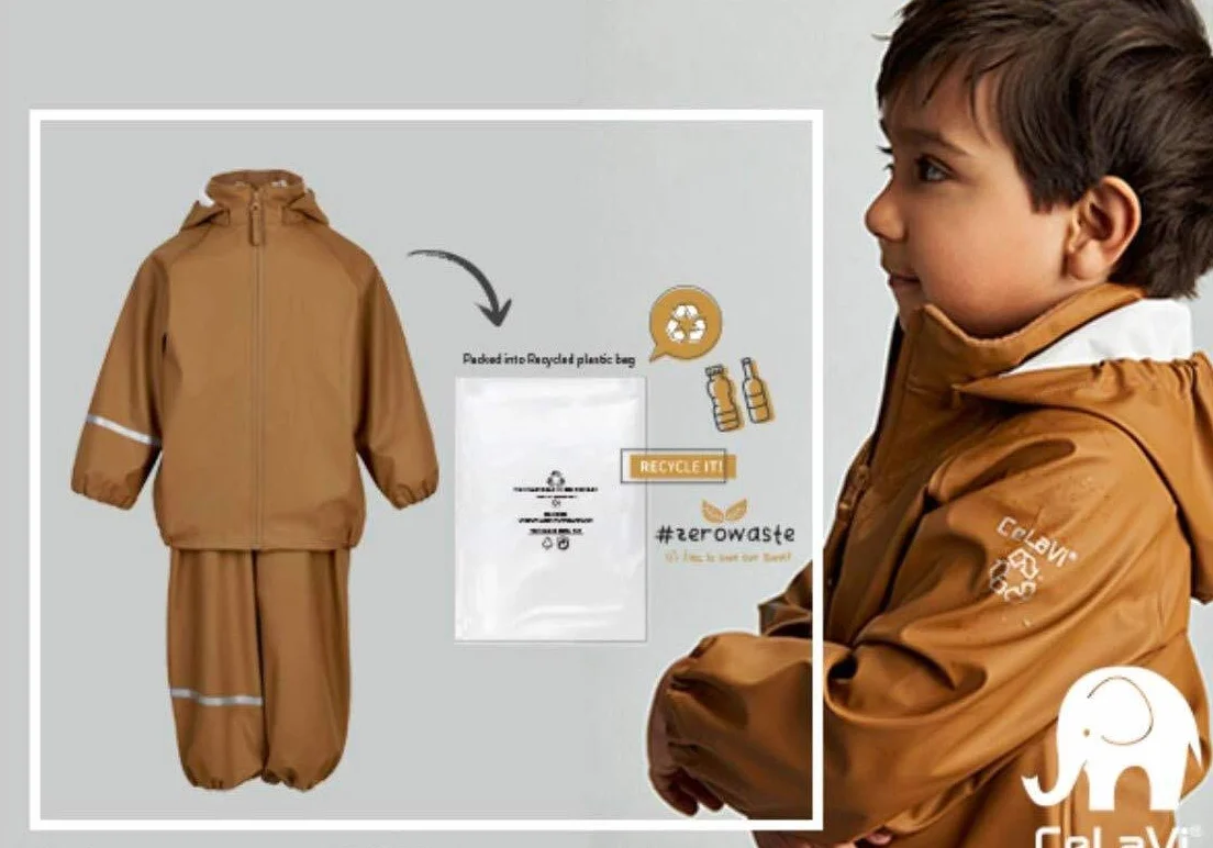 Celavi Unisex dziecięcy Basic Recycle Pu Rainwear Set, Rubber, 100