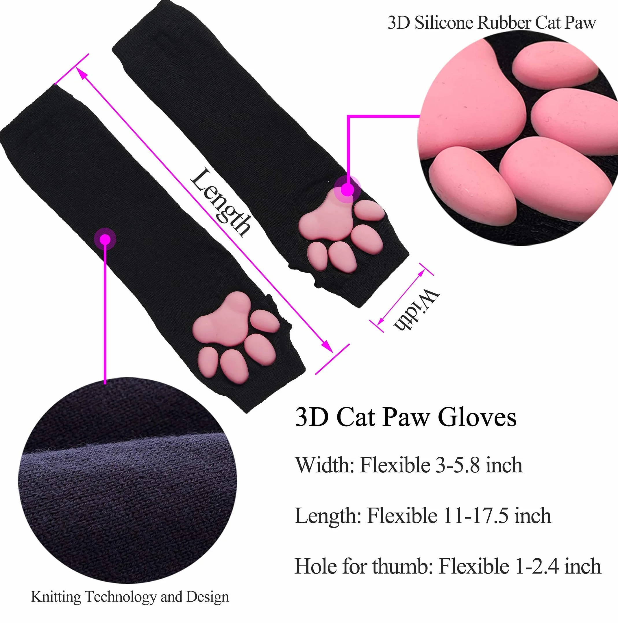 Cat Paw Podkolanówki z rękawiczkami, urocze, miękkie skarpetki 3D z „kocimi łapkami”, zestaw do cosplay dla dziewczyn i kobiet