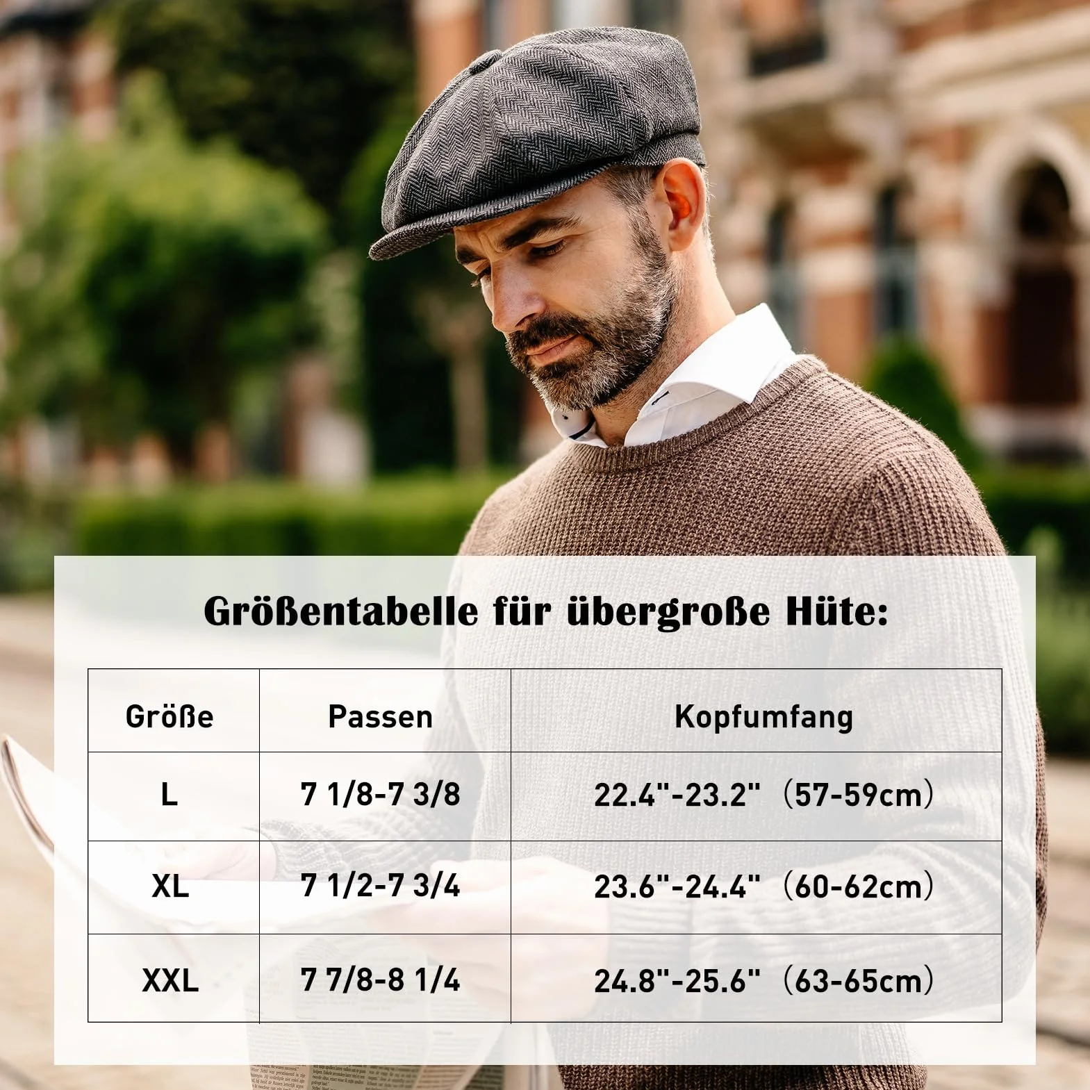 TOP-EX L/XL/XXL wełniana tweedowa czapka gazeciarza dla mężczyzn Paperboy ciepła czapka zimowa vintage płaski bluszcz taksówkarz czapka Gatsby