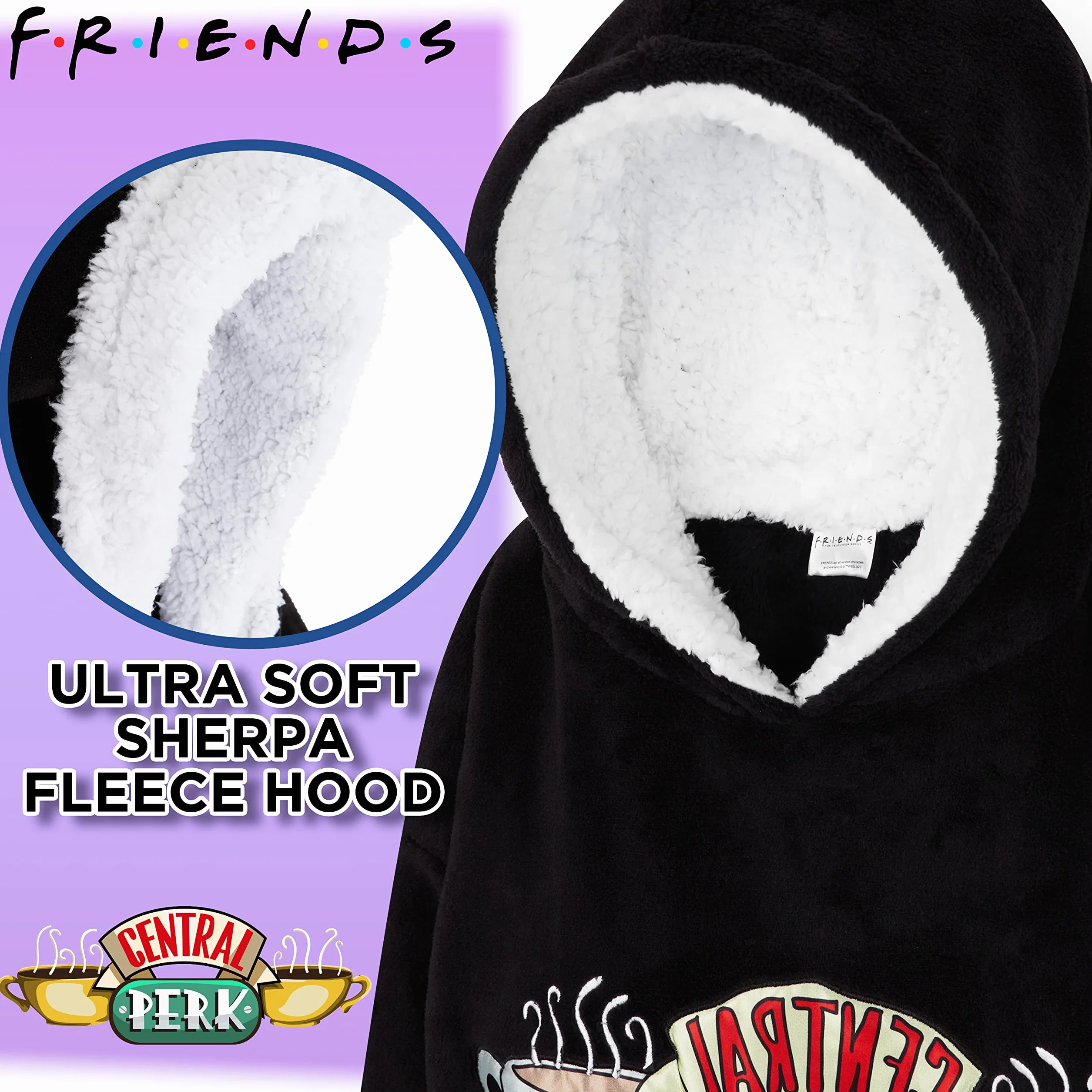 Friends Bluza z kapturem dla dziewcząt nastolatek, polar oversize bluza z kapturem koc 7-14 lat czarny