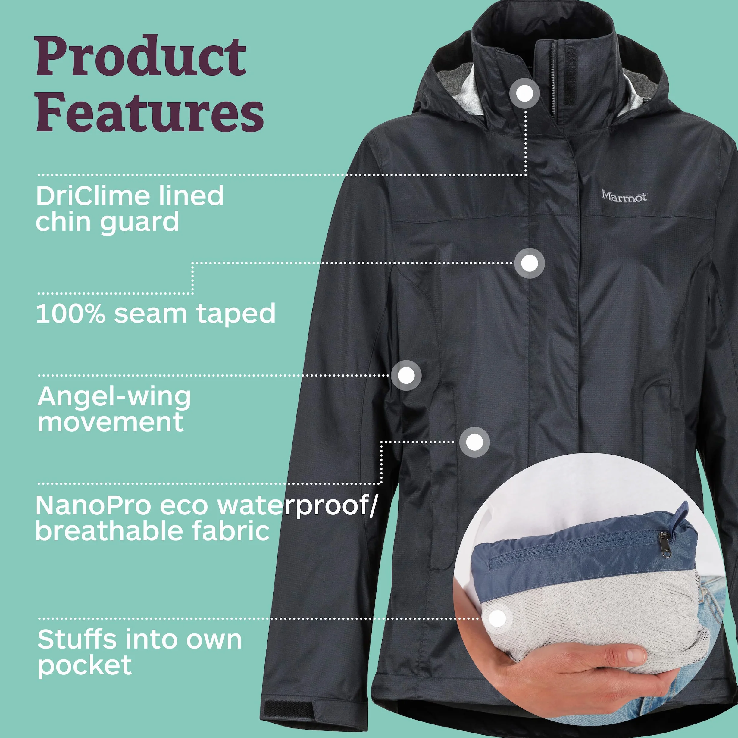Marmot Kobiety Wm's PreCip Eco Jacket S22, Wodoodporna kurtka przeciwdeszczowa