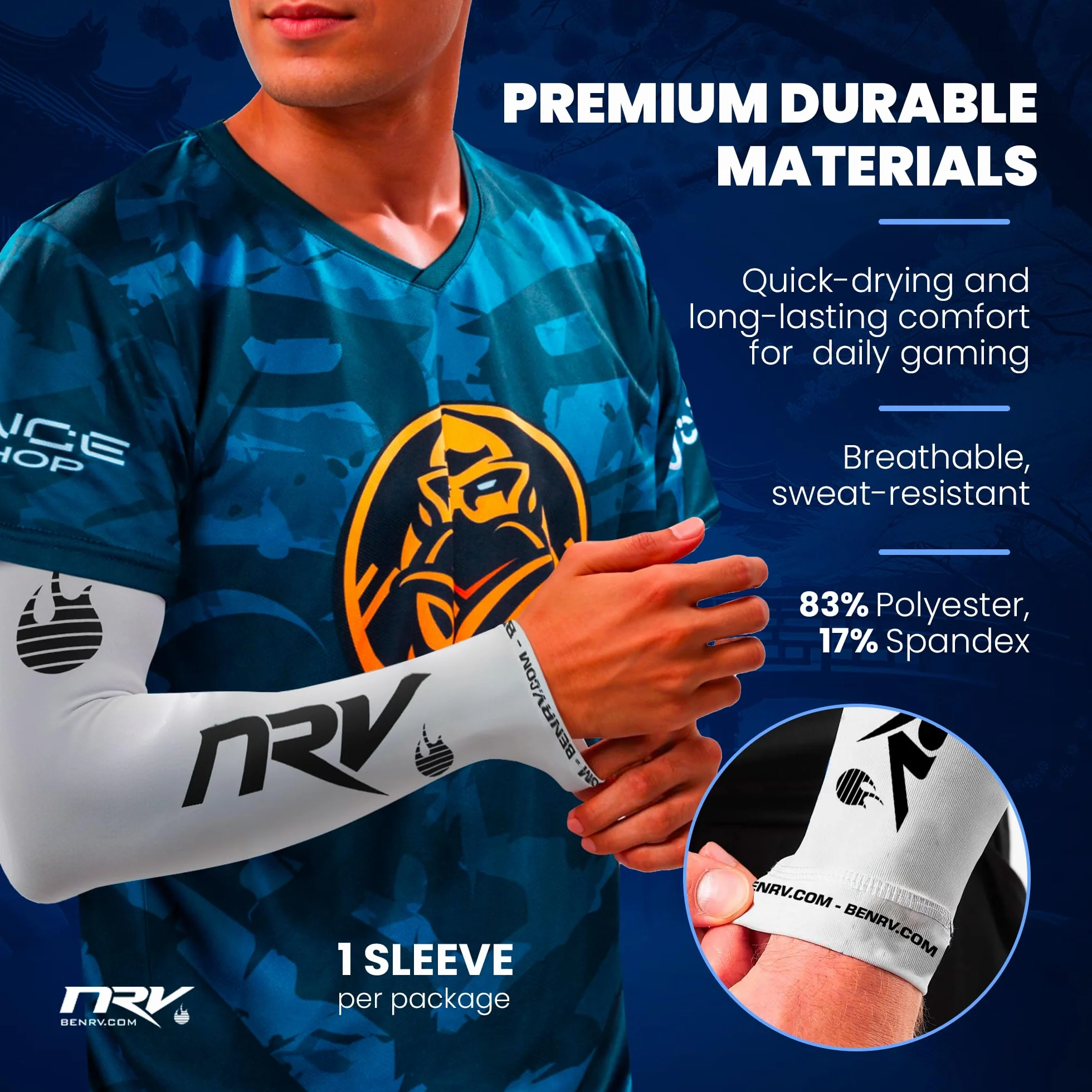 NRV Mankiet kompresyjny do gier e-sportowych (edycja wydajności) - zoptymalizuj swoją grę z komfortem i stylem - zaprojektowany przez profesjonalnych graczy - trwały, oddychający i wolny od tarcia