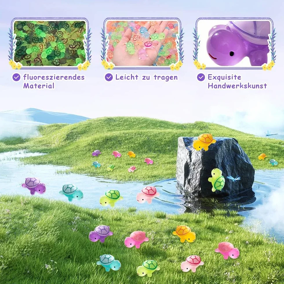 Dreamil Mini świecące żółwie z żywicy, 60 sztuk, mini żółw z żywicy, wielokolorowe, małe zabawki żółwi, do dekoracji doniczek, ogrodu, krajobrazu, dekoracji na imprezę (5 kolorów)