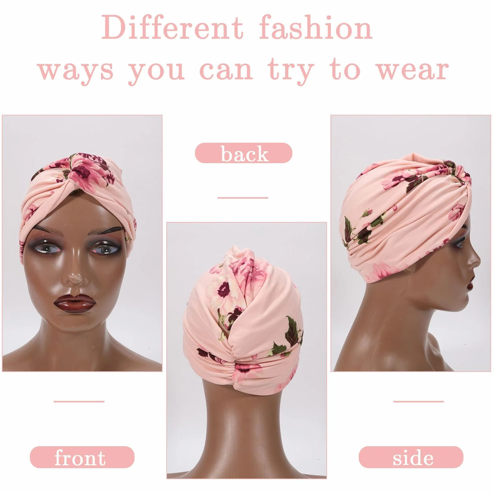 XEPST Turbany z nadrukiem dla kobiet, 2 sztuki, miękkie, wstępnie zawiązane węzły, turban, nakrycie głowy po chemioterapii, plisowana czapka beanie