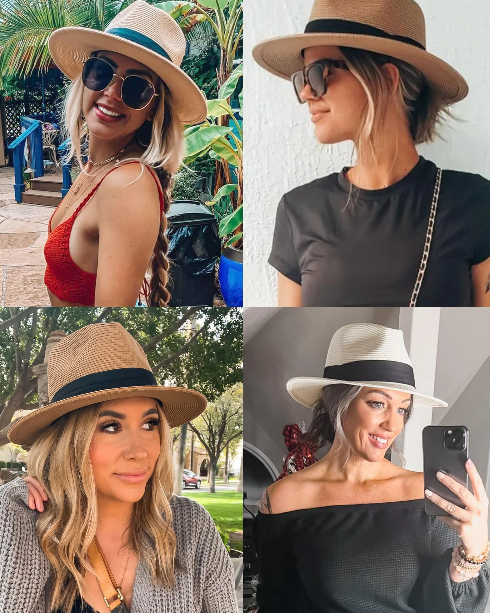 FURTALK Kapelusze przeciwsłoneczne dla kobiet letnie szerokie rondo UV UPF 50+ Panama Fedora składana słomkowa czapka plażowa