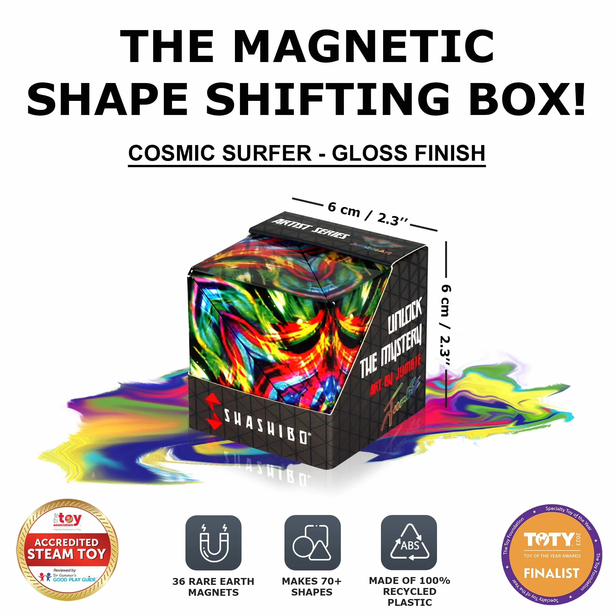 SHASHIBO Shape Shifting Box - Wielokrotnie Nagradzana, Opatentowana Kostka Fidget Cube z 36 Magnesami Ziem Rzadkich - Przekształcająca się w Ponad 100 Kształtów (Cosmic)