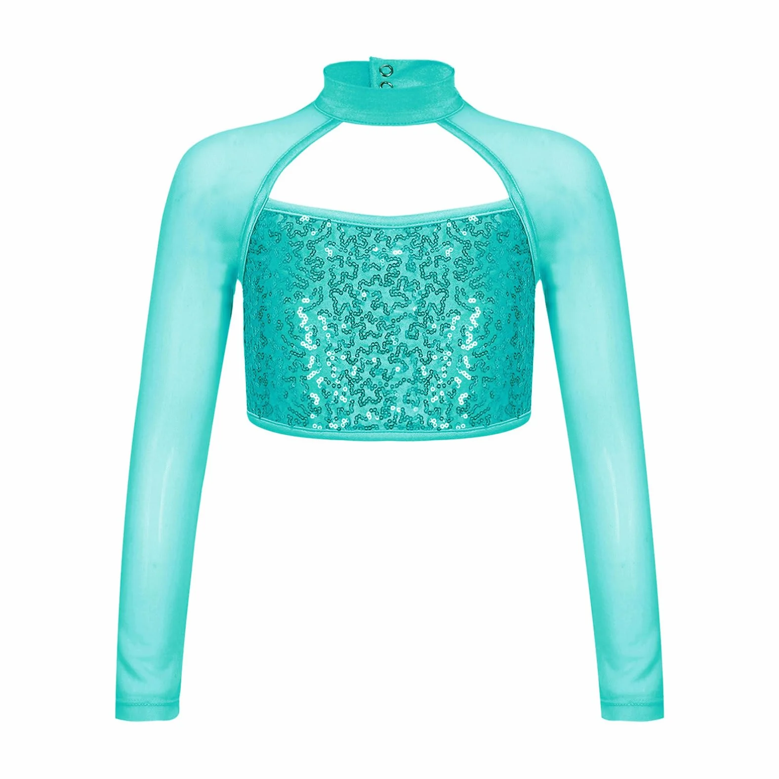 inhzoy Dziewczęcy sportowy top z odkrytym brzuchem, długi rękaw, półprzezroczysty, Crop Top, koszulka z długim rękawem, bluzka do baletu, tańca, gimnastyki