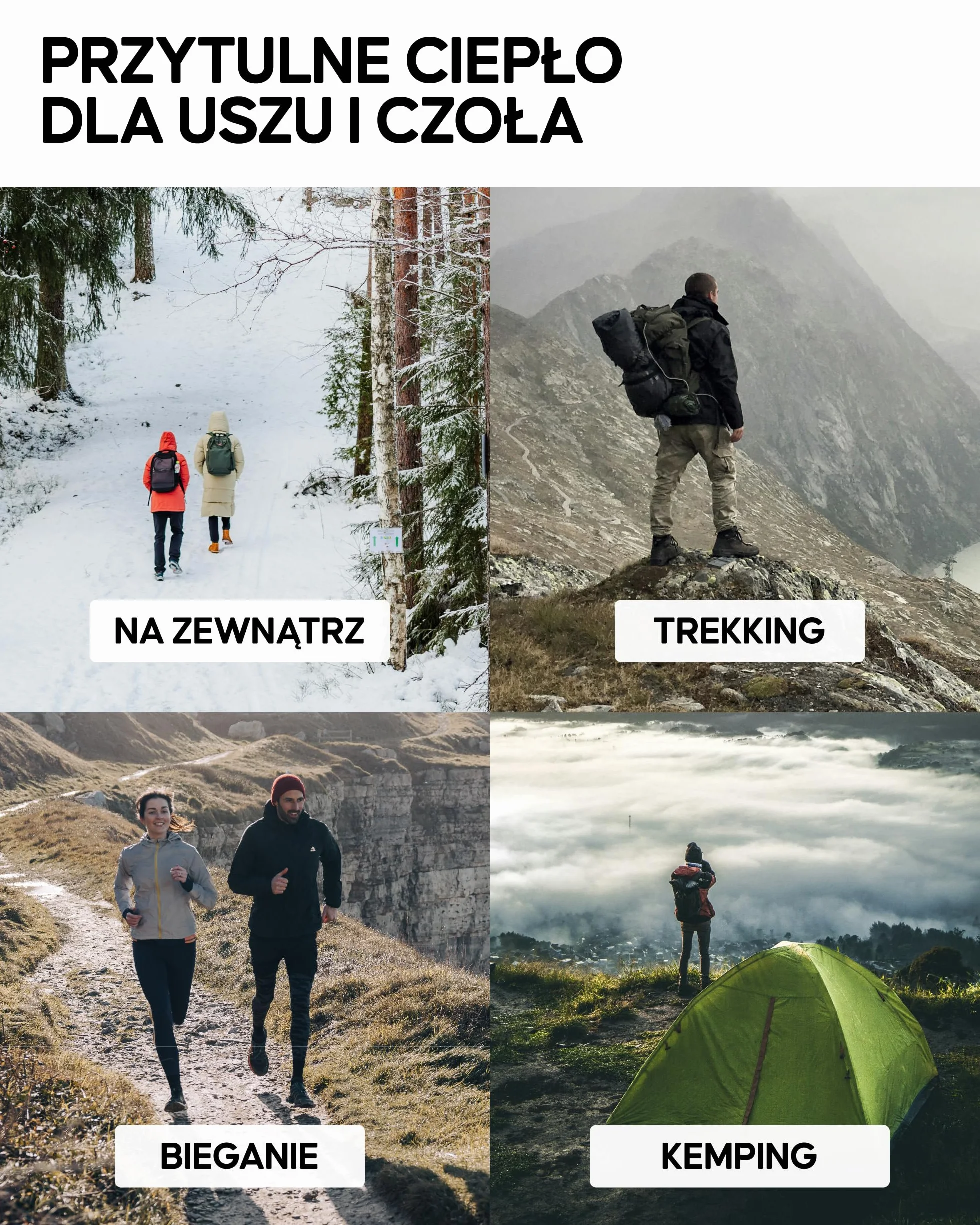 DANISH ENDURANCE Opaska na Głowę z Wełny Merino, z Podszewką z Termicznego Polaru, Unisex, Czarny, L/XL