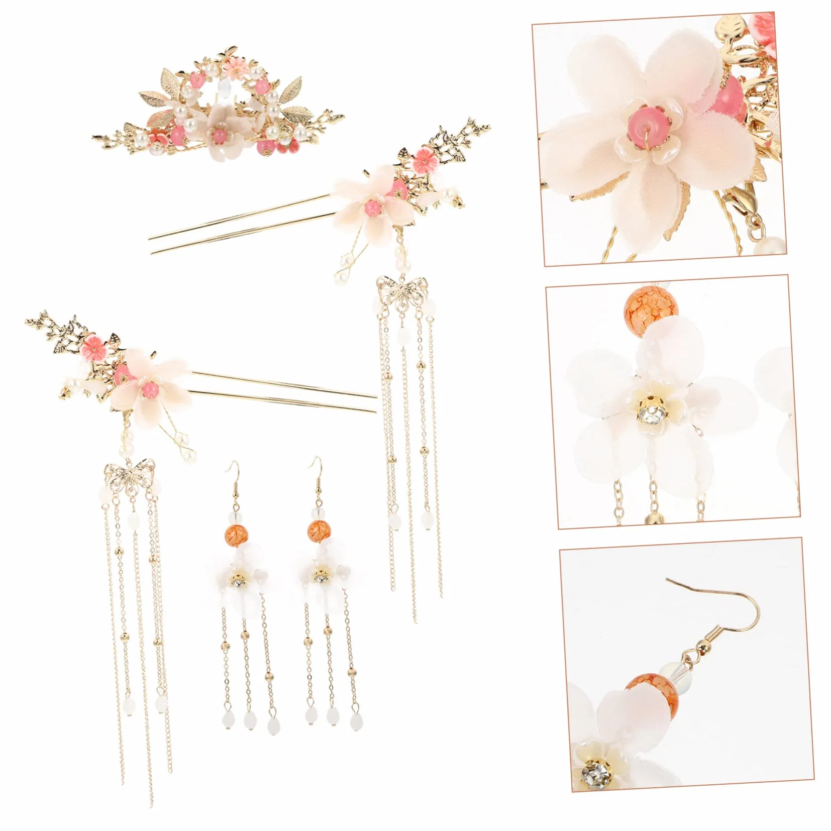 Hair sticks,Chinese Hanfu,1 Set Ancient Style Hanfu Headdress Traditional Headwear Set Flower Crystal Pearl Hairpins Hanfu Hair Accessories