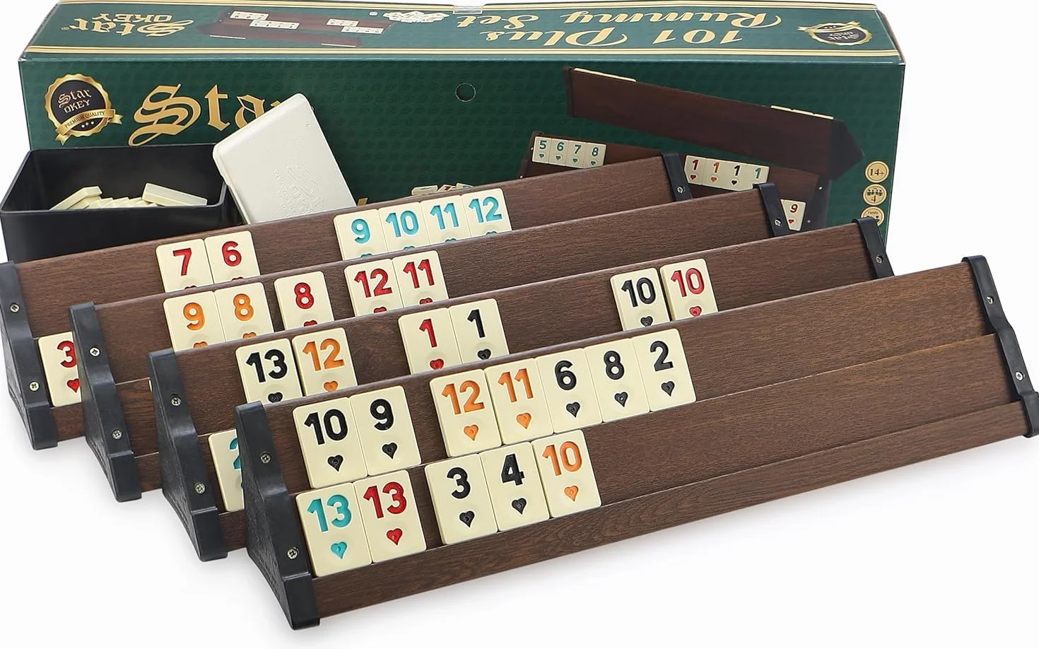 Semus Star Rummy Set Okey – materiały (ławki z tworzywa sztucznego z fornirem o wyglądzie drewna – lekkie i stabilne z kamieniami melaminowymi) z długopisem SEMUS (brązowy)