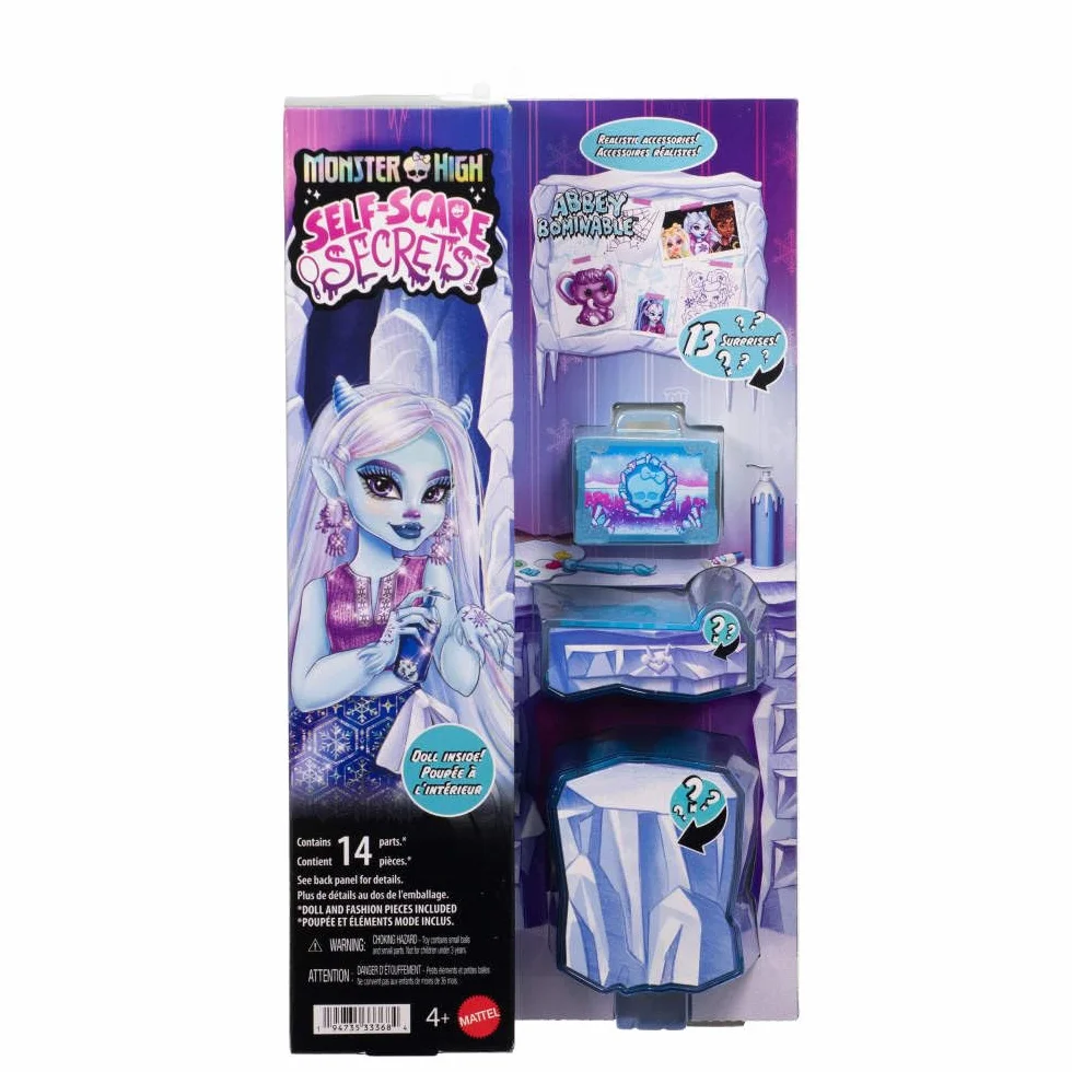 Monster High Straszyrelaks self-care Abbey Bominable Zestaw: lalka i akcesoria-niespodzianki, w tym „henna” oraz akcesoria do malowania i szydełkowania, zabawka dla dzieci 4+, JHK44