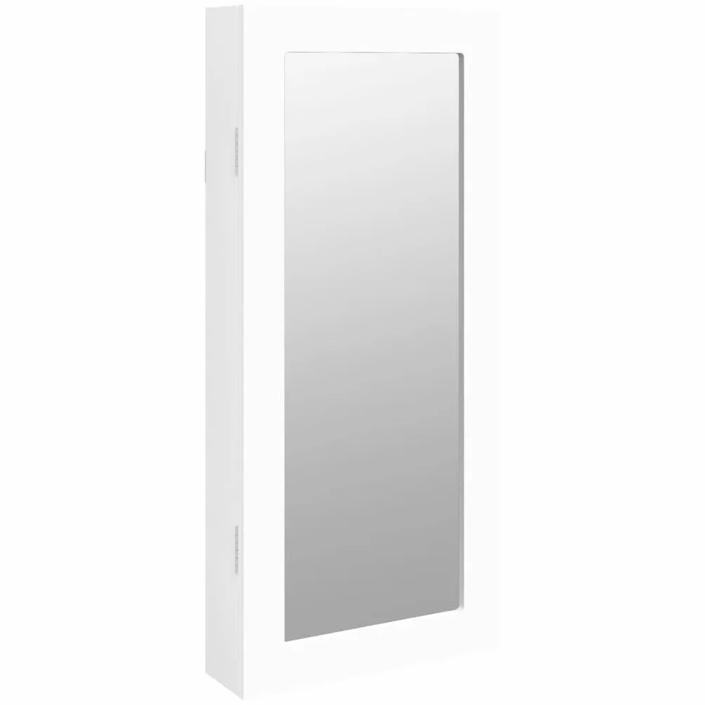 vidaXL Wisząca szafka na biżuterię, z lustrem, biała, 30x8,5x67 cm, lustro podświetlane, szafka łazienkowa z lustrem, szafka łazienkowa z lustrem i oświetleniem