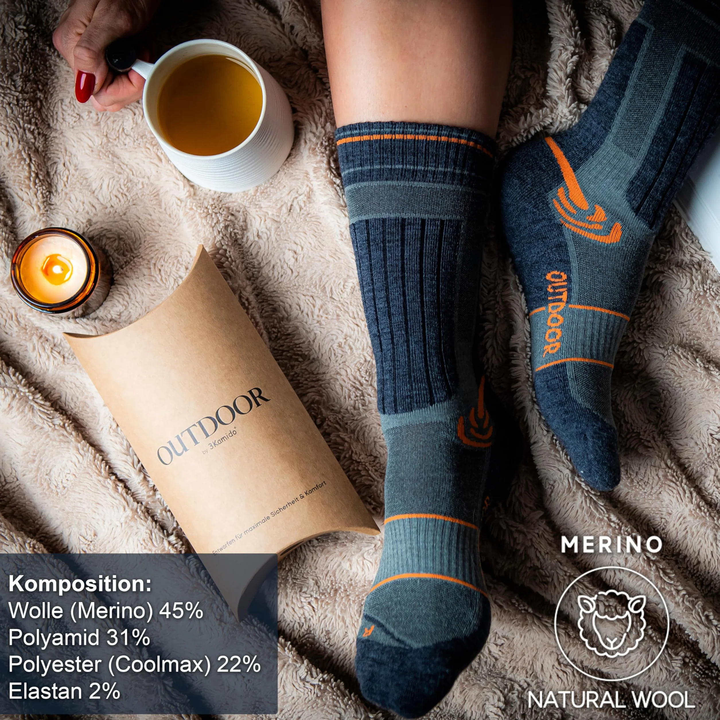 Skarpety 3Kamido Outdoor, z wełny merino, trekkingowe, turystyczne, techniczne, oddychające, miękkie, termiczne, szybkoschnące zapobiegające odciskom, na wyprawy górskie, dziecięce, damskie, męskie