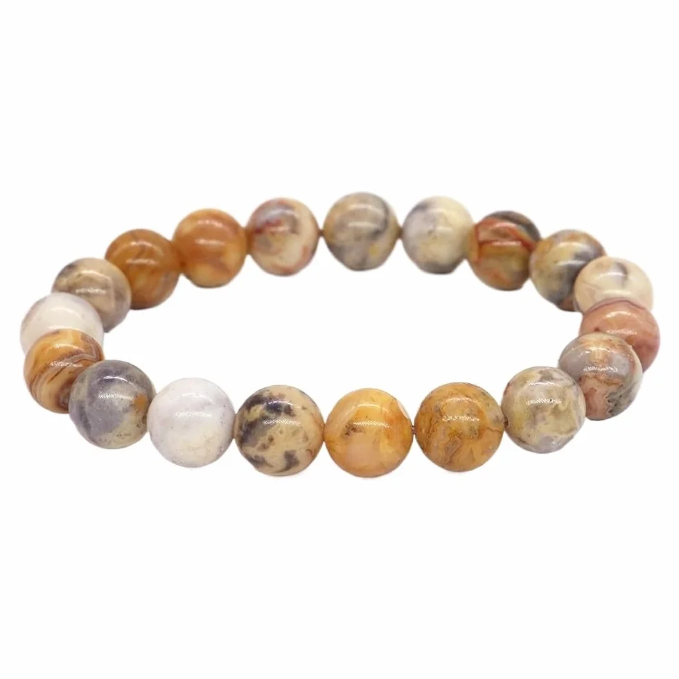 Naturalne okrągłe kamienie luźne koraliki bransoletka dla kobiet mężczyzn uzdrawiający kryształ kwarc ametyst agaty elastyczna bransoletka(Crazy Agate,8mm)