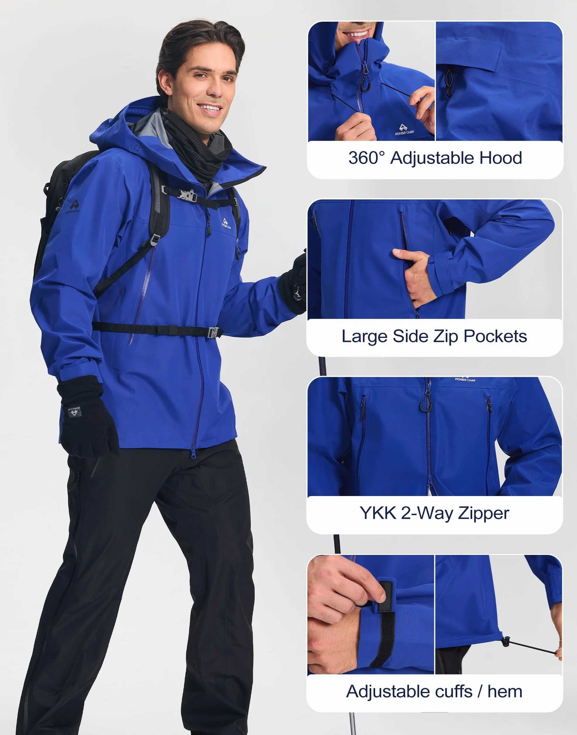 Pioneer Camp Męska kurtka przeciwdeszczowa, 3 l, wodoszczelna, oddychająca, outdoorowa, na wędrówki, trekking, wspinaczkę, jazdę na nartach
