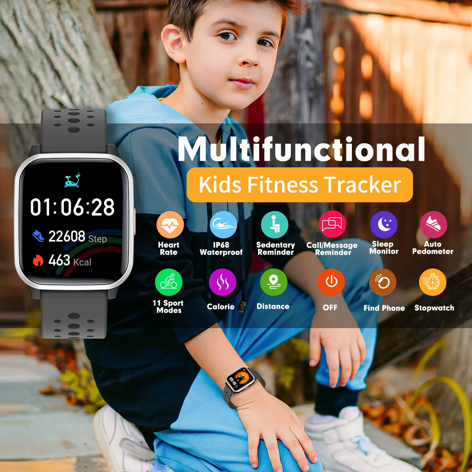 Smartwatch dziecięcy, IP68, wodoszczelny zegarek sportowy dla dzieci z 19+ trybami sportowymi, krokomierzem, tętnem, monitorem snu, świetny prezent dla chłopców, dziewczynek, nastolatków 6-16