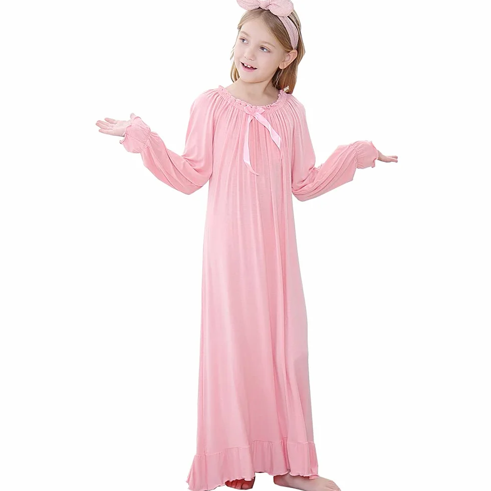 Koszule nocne dla dziewcząt, z długim rękawem, miękka, rodzinna piżama, długa sukienka nocna, różowy (Pink 2), 9-10 Lat