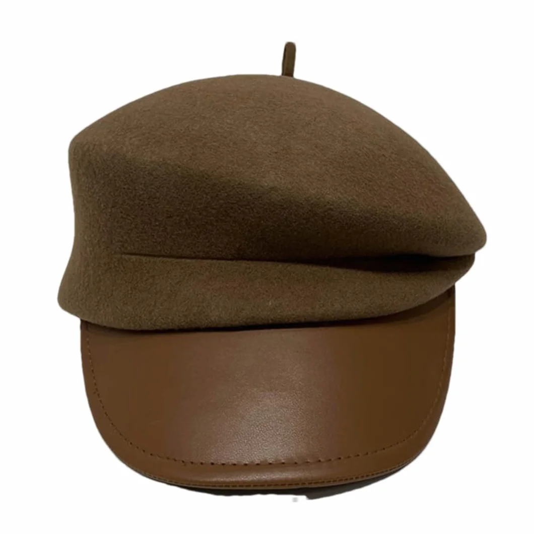 Pulcykp Damska wełniana czapka zimowa skórzana czapka z daszkiem ciepła czapka śnieżna narciarska czapka beret gazeciarz