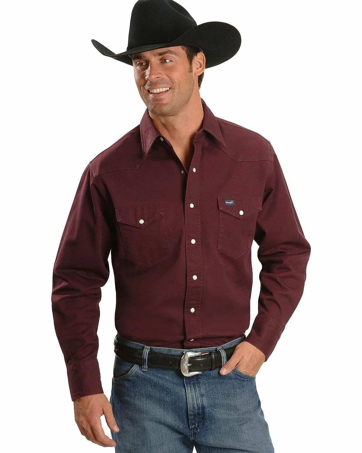 Wrangler Koszulka kowbojska z długim rękawem z dwiema kieszeniami z zapięciem na klips, solidna powierzchnia Mężczyźni Cowboy Cut Western Long Sleeve Snap Work Shirt Firm Finish