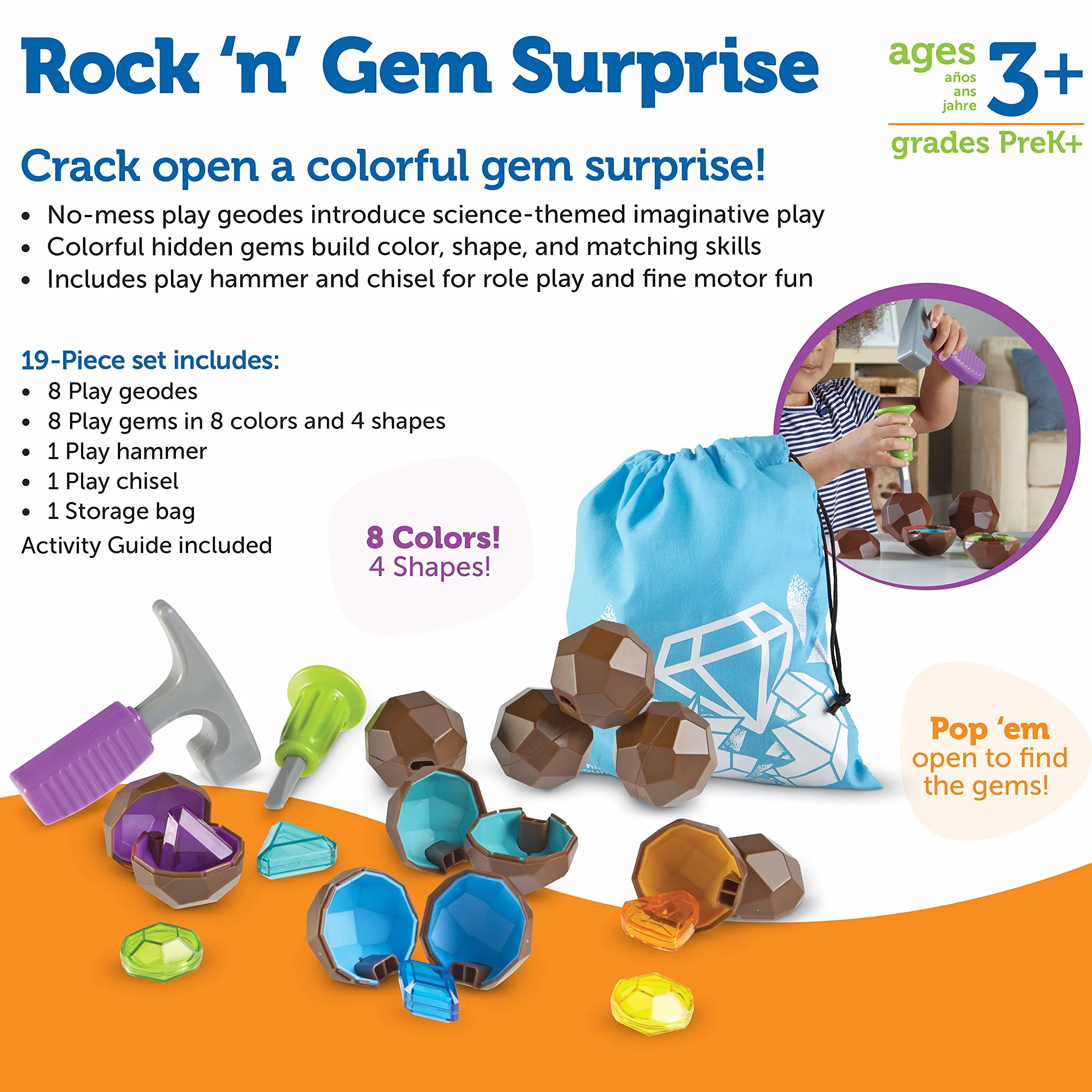 Learning Resources Rock 'n' Gem Niespodzianka Zabawki 19-Kawałek Zestaw