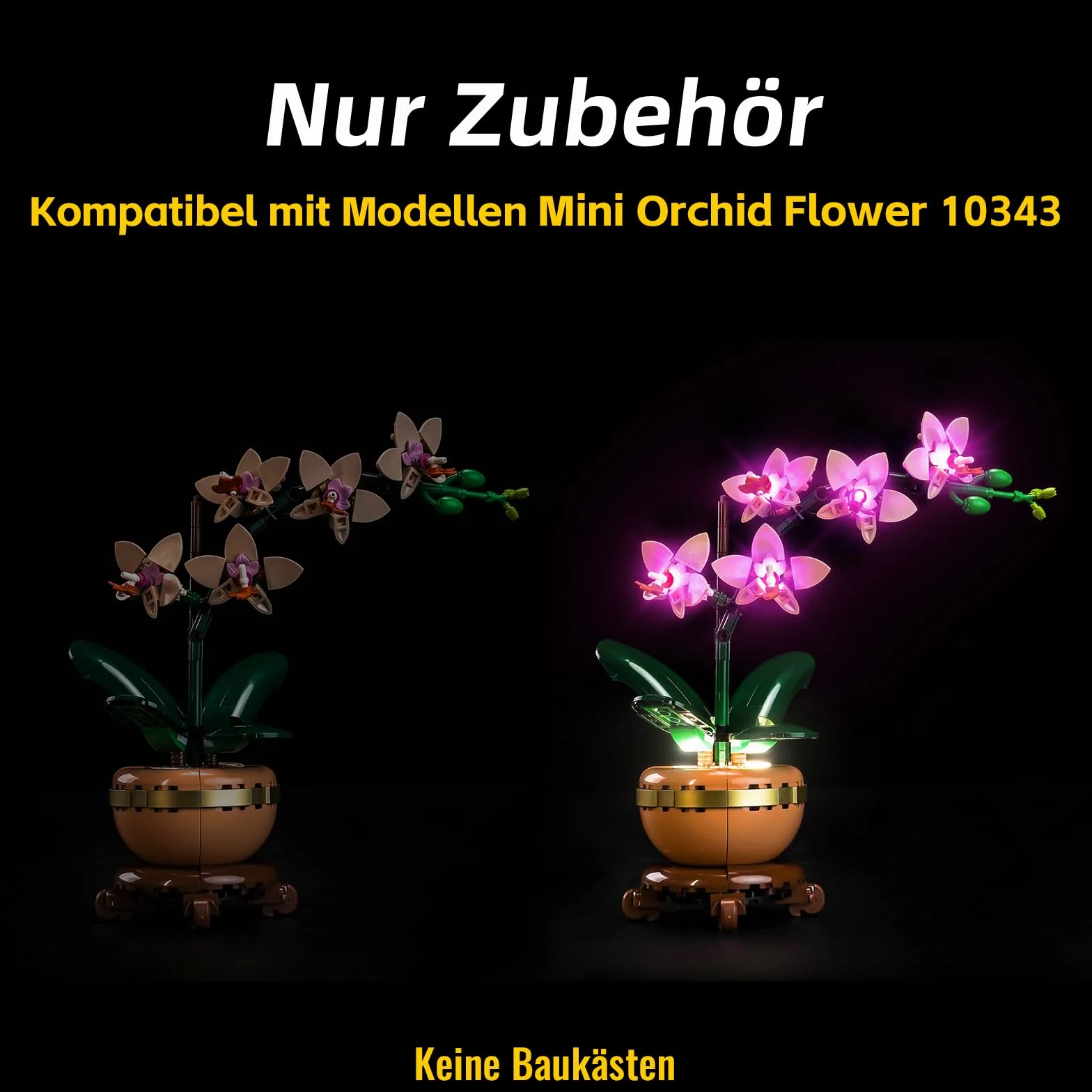 BrickBling Zestaw oświetleniowy kompatybilny z Lego 10343 Mini Orchid Botanical Collection Set (nie jest to model), zestaw oświetlenia LED, kompatybilny z mini orchideą 10343, kreatywna zabawka