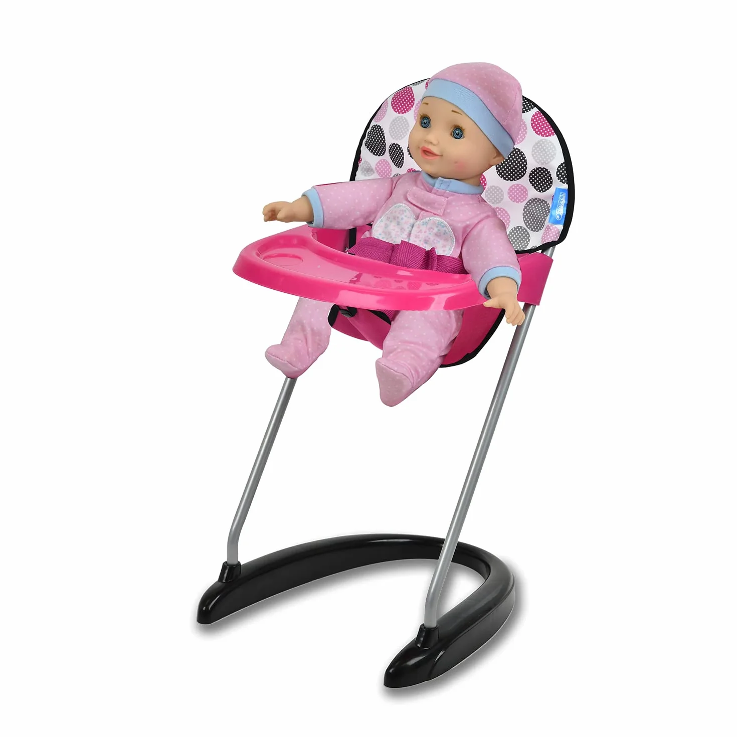 Hauck wysokie krzesełko dla lalek, z tacą do posiłku, dla lalek do 43 cm, Pink Dots, Różowe Punkty