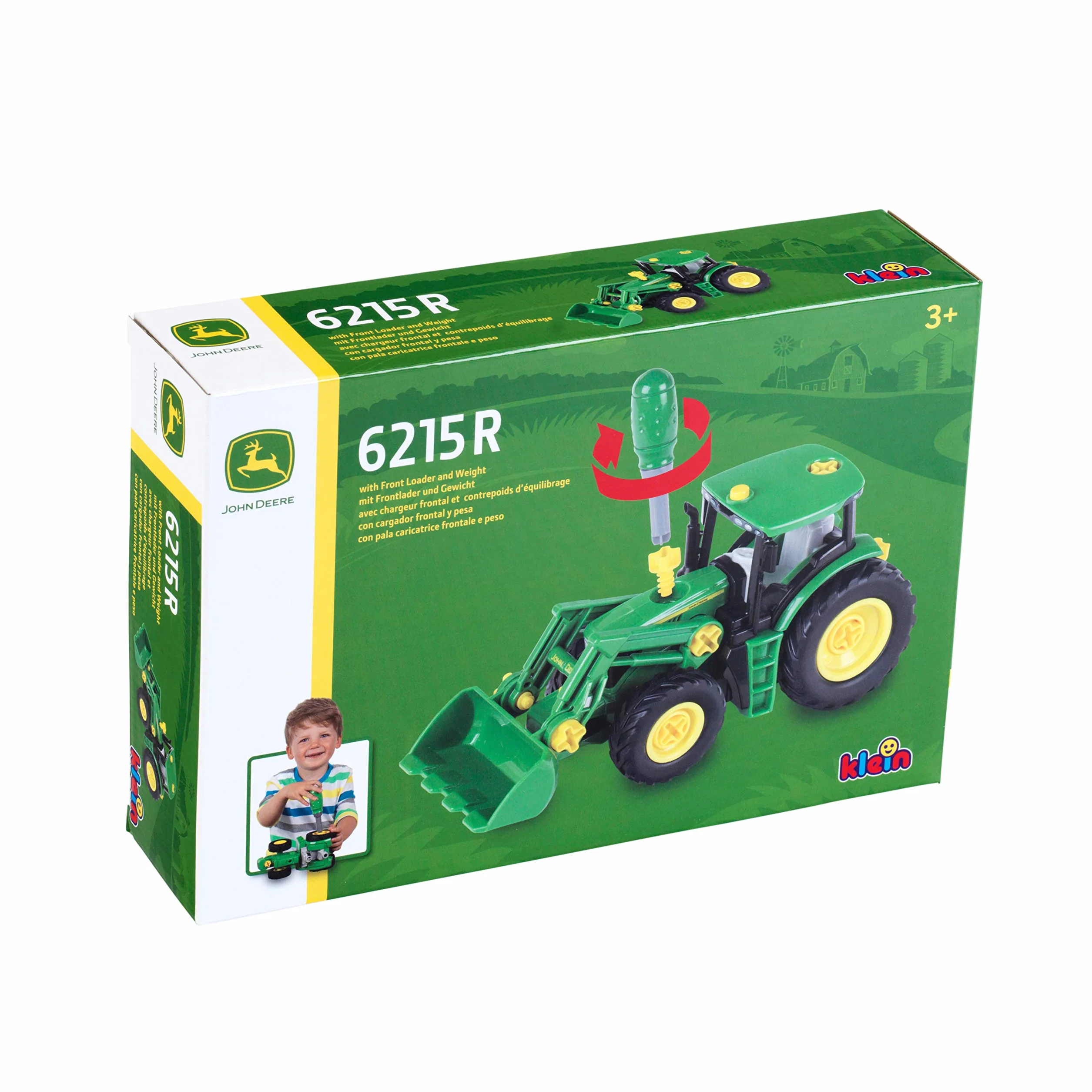 Theo Klein 3903 Traktor John Deere | Z ładowaczem przednim i przeciwwagą | Elementy możliwe do zdemontowania | Zabawka przeznaczona dla dzieci powyżej 3. roku życia