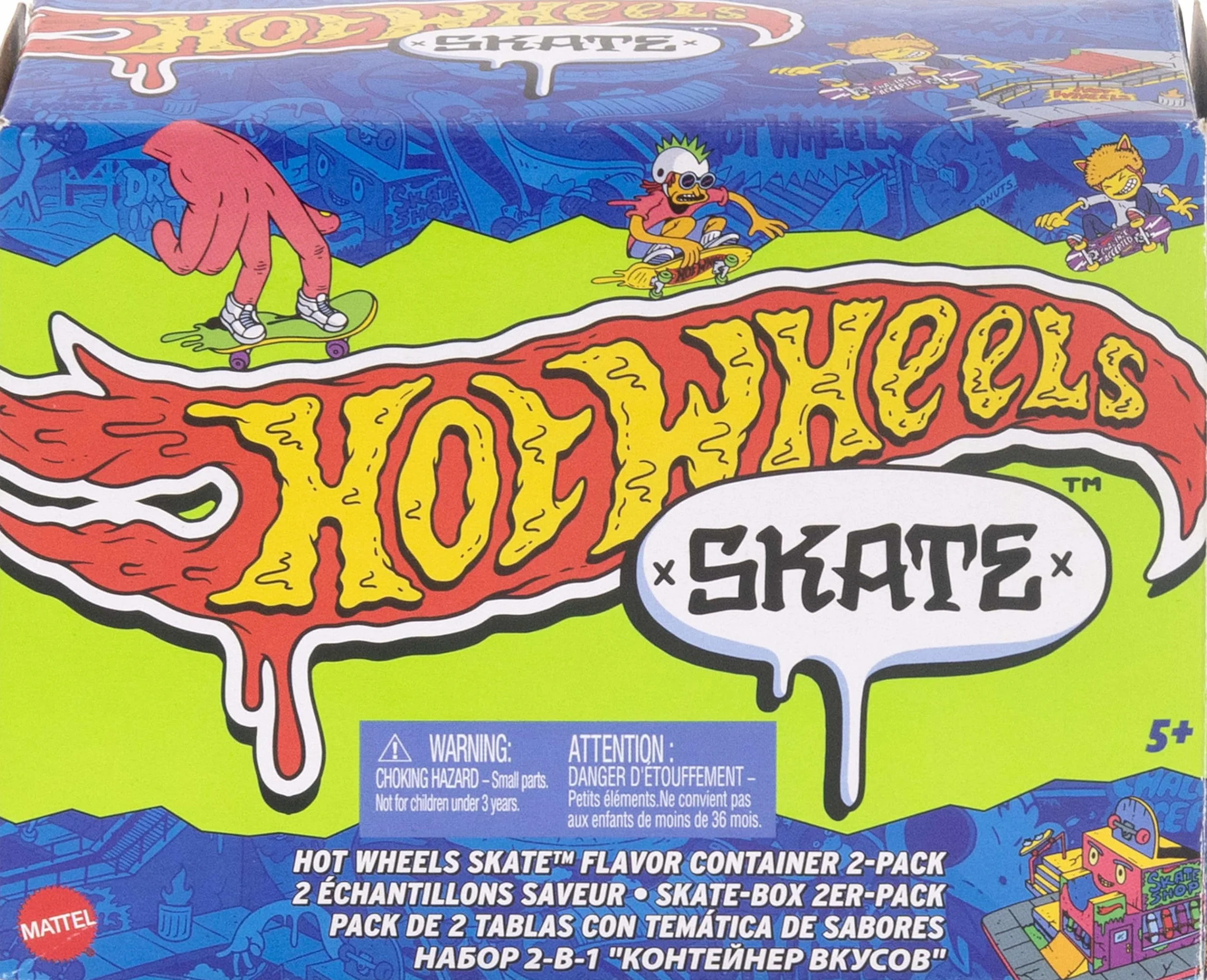 Hot Wheels Skate Skatebox z deskorolkami 2-pak zestawów zawierających 2 wyjątkowe deskorolki i 1 parę butów deskorolkowych w pojemnikach do przenoszenia, HWV21