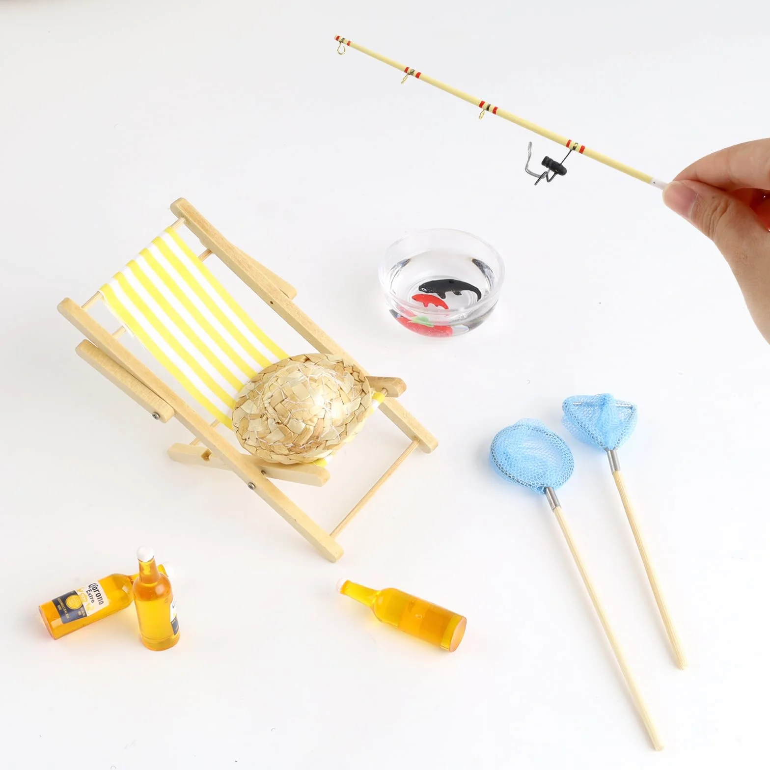 Miniaturowy zestaw wędki 9 sztuk akcesoria do domku dla lalek
