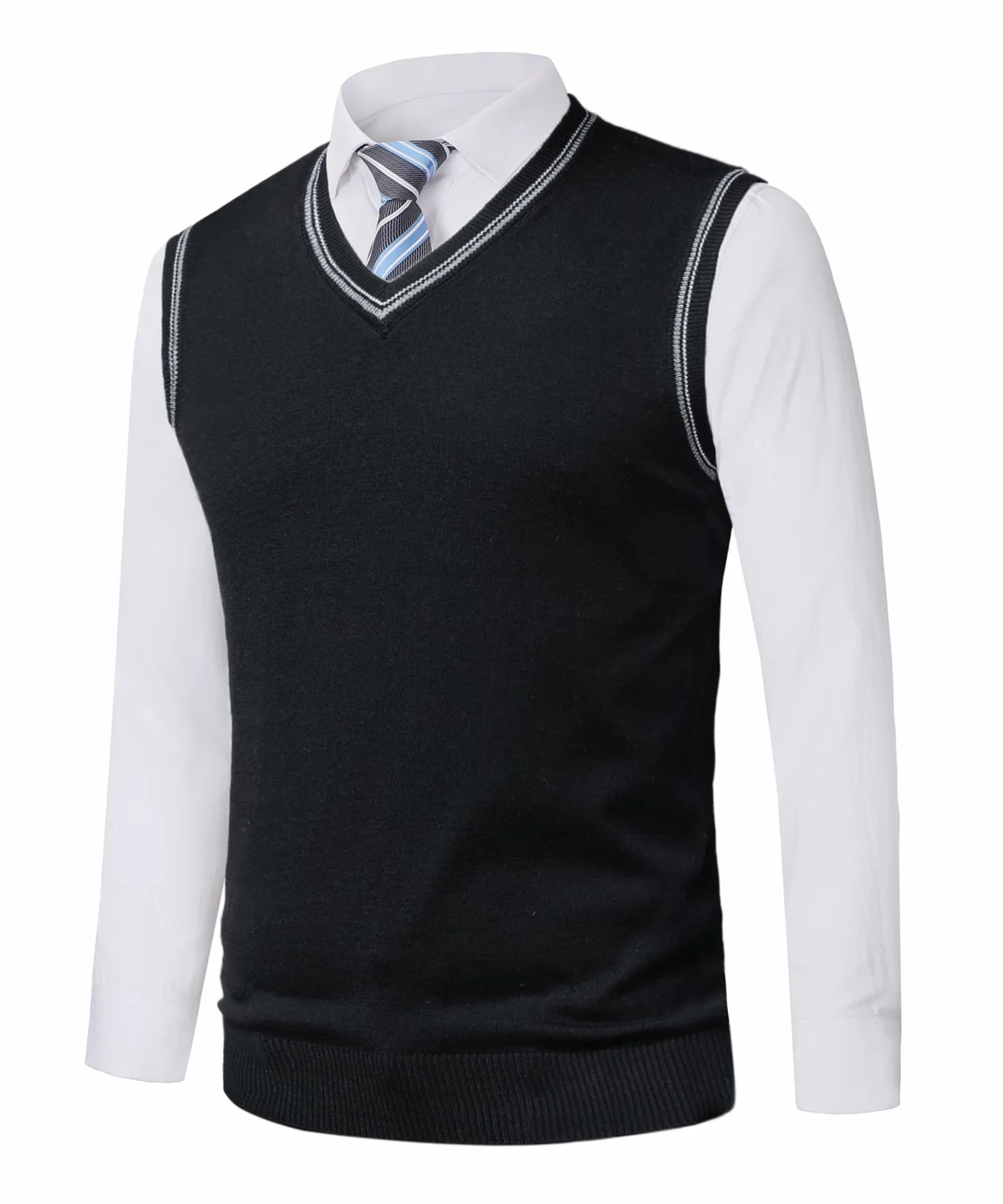 Męski klasyczny dzianinowy podkoszulek bez rękawów z dekoltem w serek, mieszanka wełny, kamizelka, slim fit, dzianina, kamizelki, biznesowy, dżentelmen Slipover, kamizelka golfowa