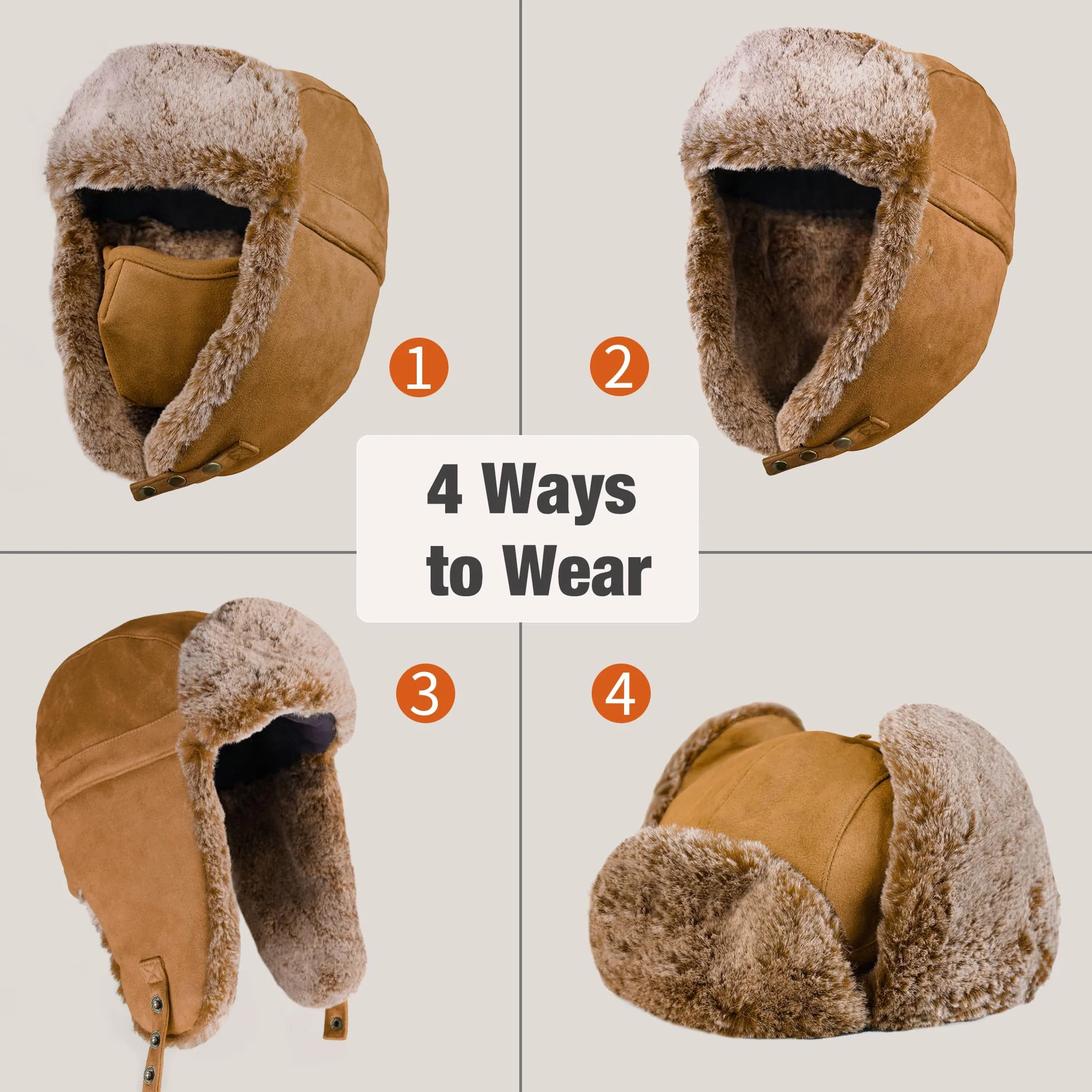 Unigear Ushanka kapelusz, czapki bombardierskie ciepła wiatroszczelna czapka zimowa z odpinaną maską do jazdy na rowerze, jazdy na nartach, snowboardzie, kempingu, turystyki pieszej