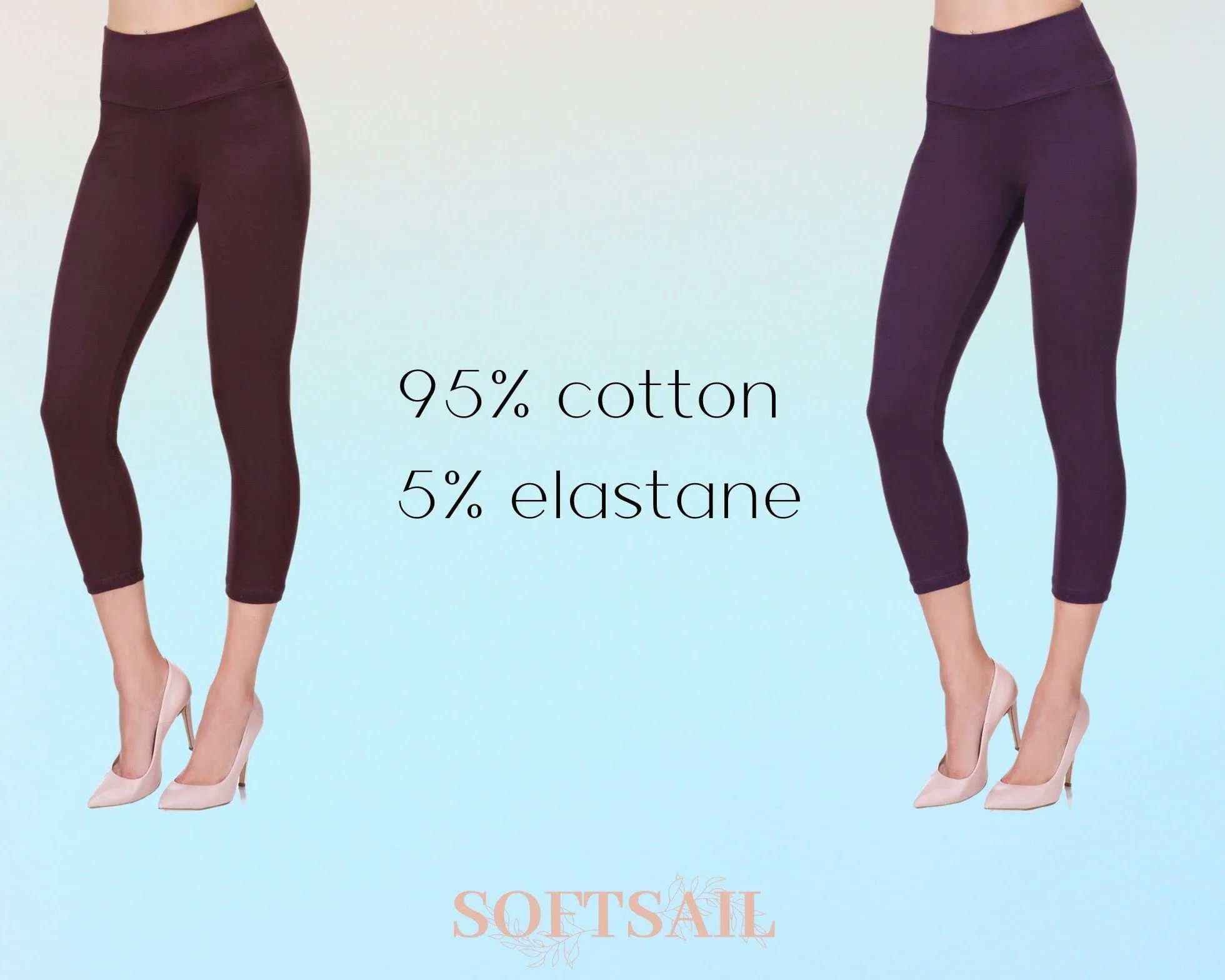 SOFTSAIL Legginsy damskie o długości 3/4 z wysoką talią i regulacją brzucha, oddychające, rozciągliwe, swobodne, klasyczne spodnie bawełniane LWP34 LWP34