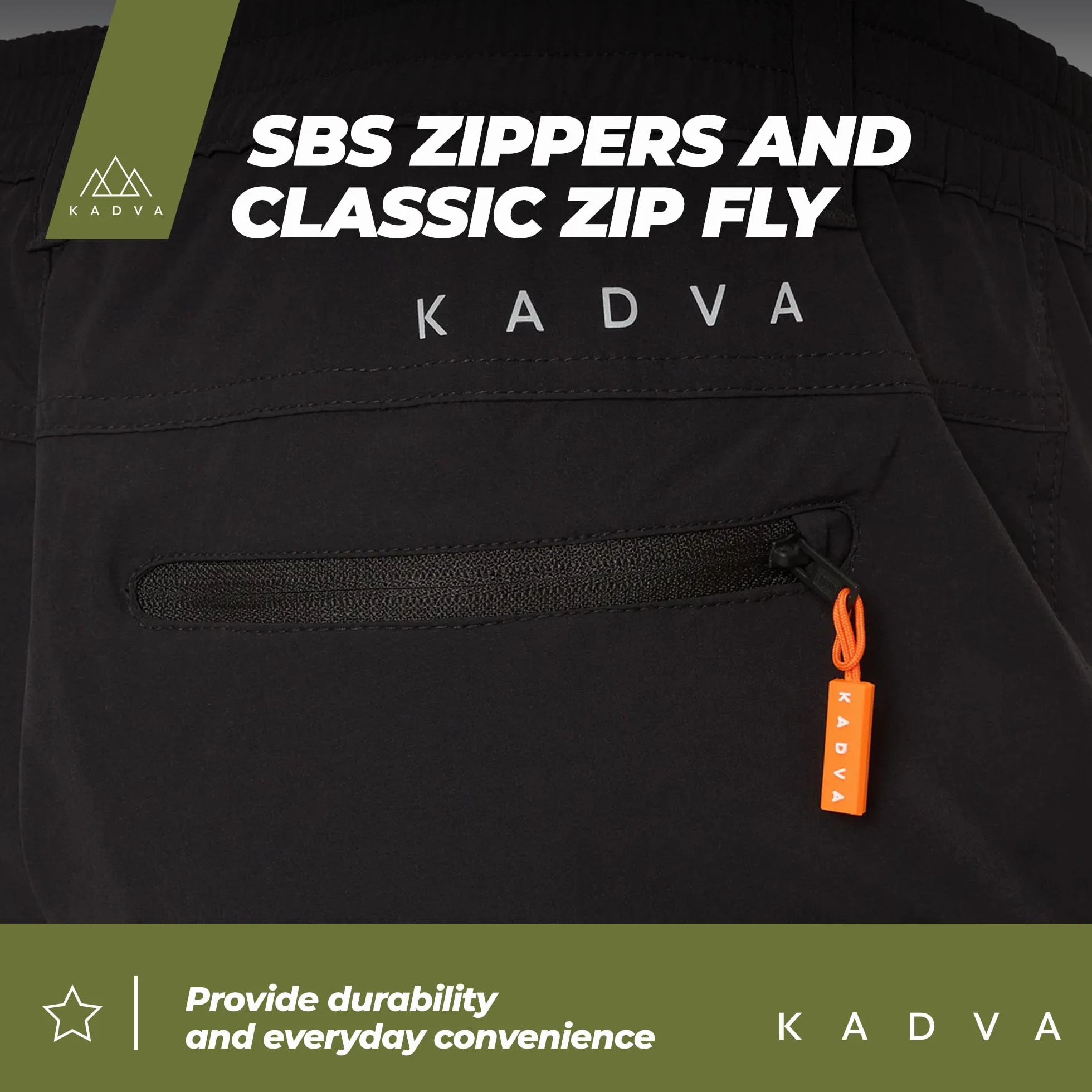 KADVA Tores męskie spodnie – outdoorowe, trekkingowe, sportowe, oddychające, szybkoschnące, z zamkiem błyskawicznym SBS, krój regularny, z kieszeniami i podporami