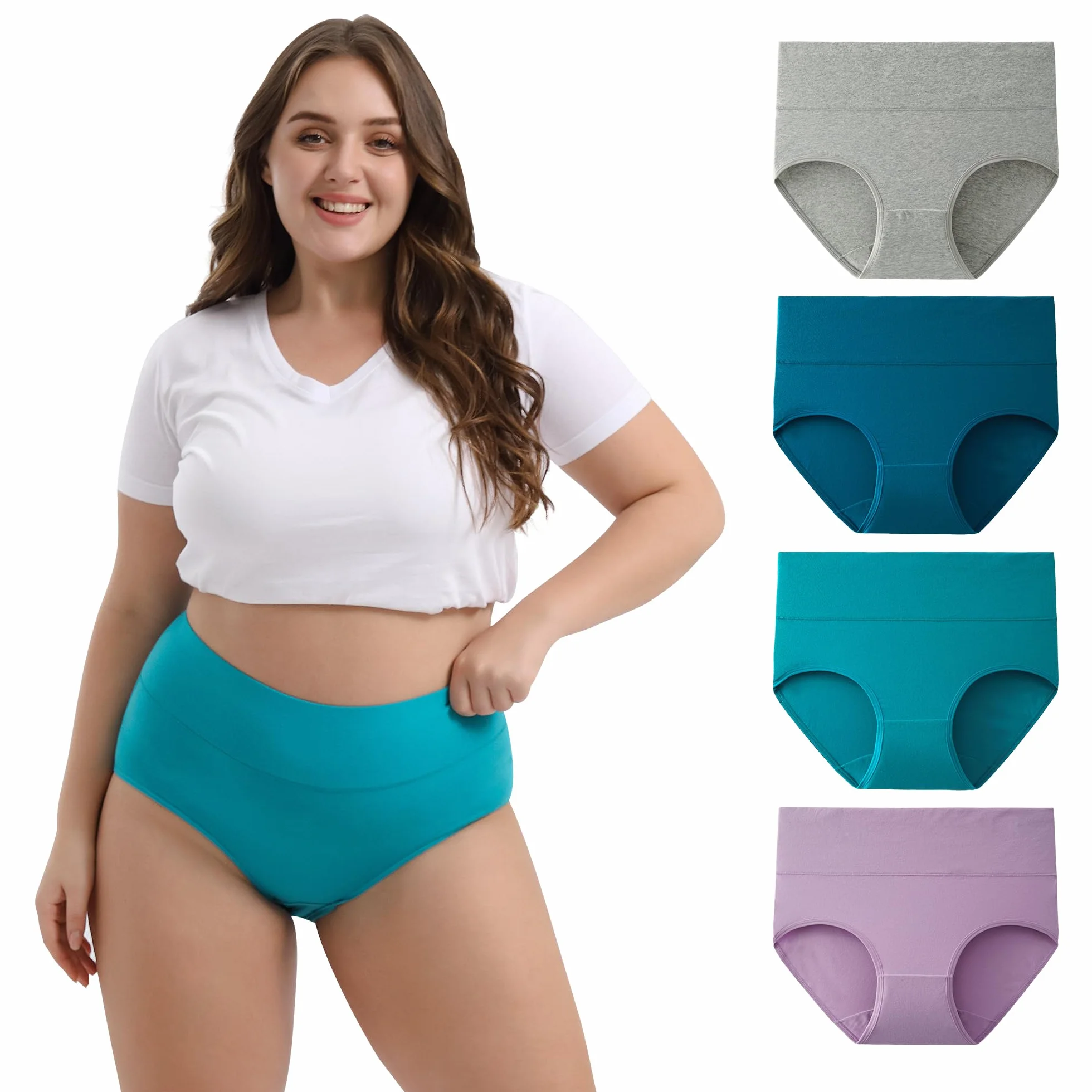 INNERSY Majtki duże rozmiary damskie majtki z bawełny High Waist Slip (44-62) 4 sztuki w opakowaniu