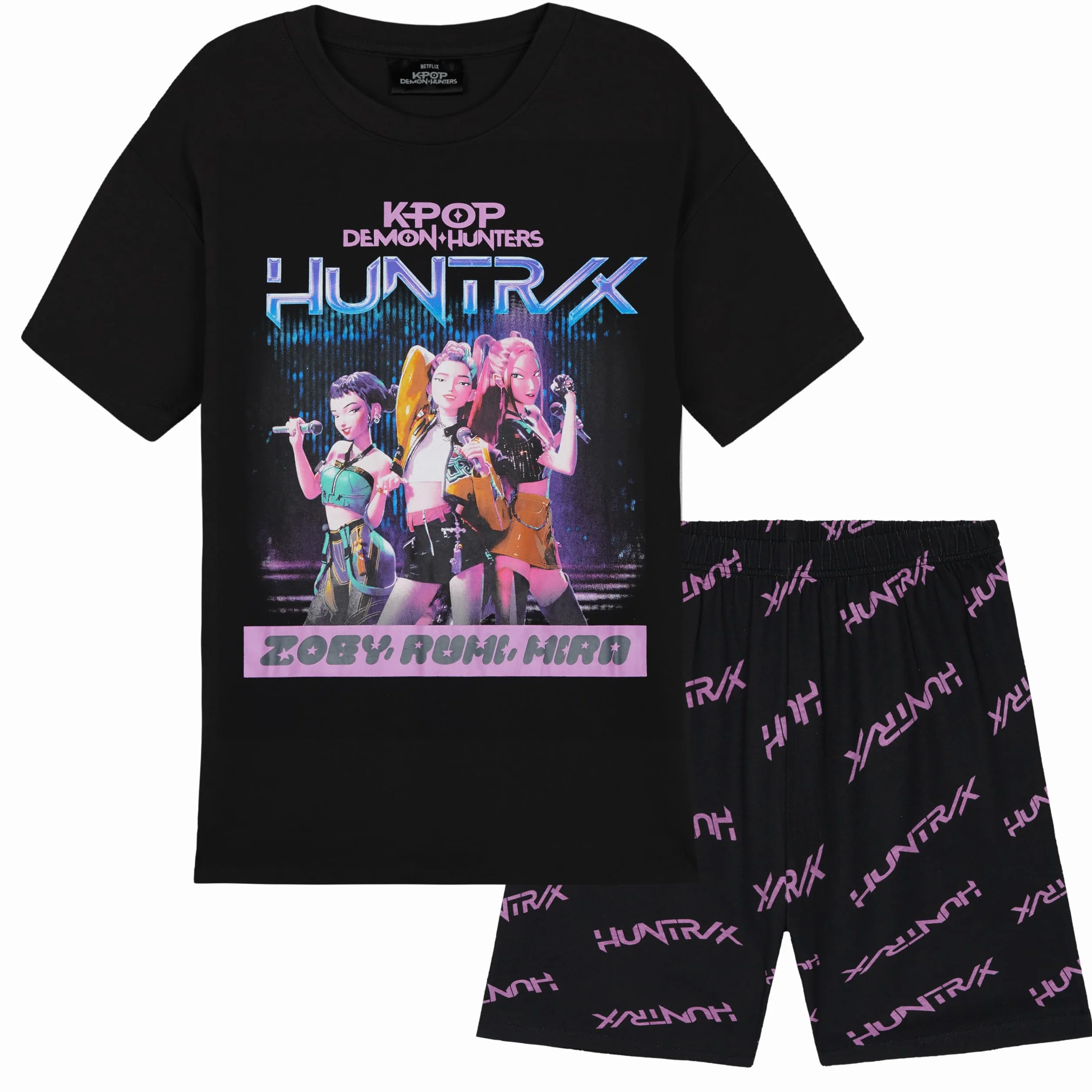 KPop Demon Hunters Oficjalny zestaw piżamy dla dziewcząt, szorty i t-shirt, Huntrix Saja Boys Derpy Tiger, prezent dla dzieci