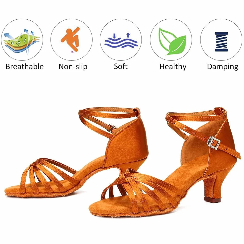 Buty do tańca, miękkie, wygodne buty latynoskie, modne buty do tańca dla dzieci, dziewczynek, z obcasem 4 cm, brązowe