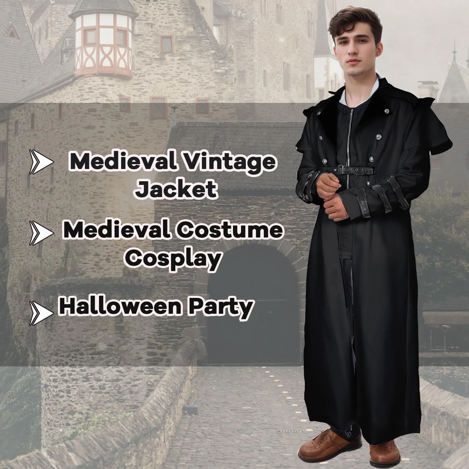 Męska odzież renesansowa w stylu retro, średniowieczna, steampunk, gotycki frak, płaszcz na podwórko, kostium Cosplay, mundur dla mężczyzn na Halloween, karnawał