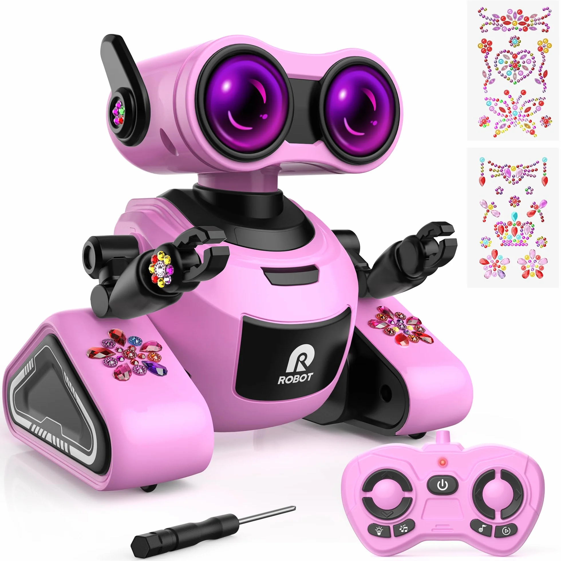 Yerloa Robot Zabawka dla Dzieci, Ładowalny Inteligentny Pilot Zdalnego Sterowania, Tańczące Spacery i Muzyka, RC Robot z Naklejką dla Dziewcząt i Chłopców