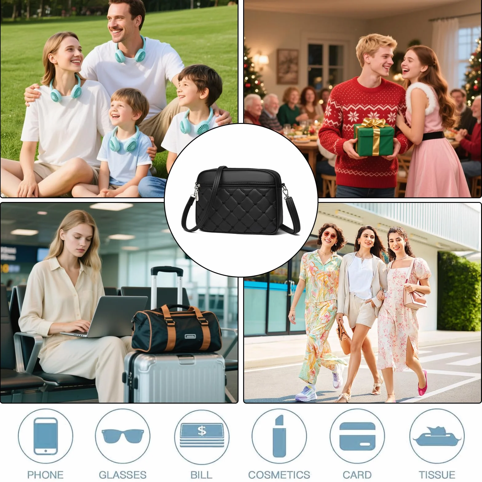 Damska torba na telefon komórkowy ze skóry PU Crossbody Bag torebka na ramię damska mała stylowa torebka na telefon komórkowy czarna haftowana karo torebka ręczna z odpinanym paskiem na ramię dla