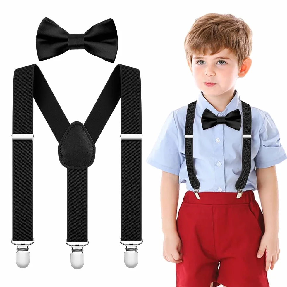 AOOWU Szelki szerokie z muszką w zestawie, 2,5 cm, regulowane szelki z muszką, dla mężczyzn z bardzo mocnymi 3 metalowymi klamrami, rozmiar uniwersalny dla mężczyzn i kobiet