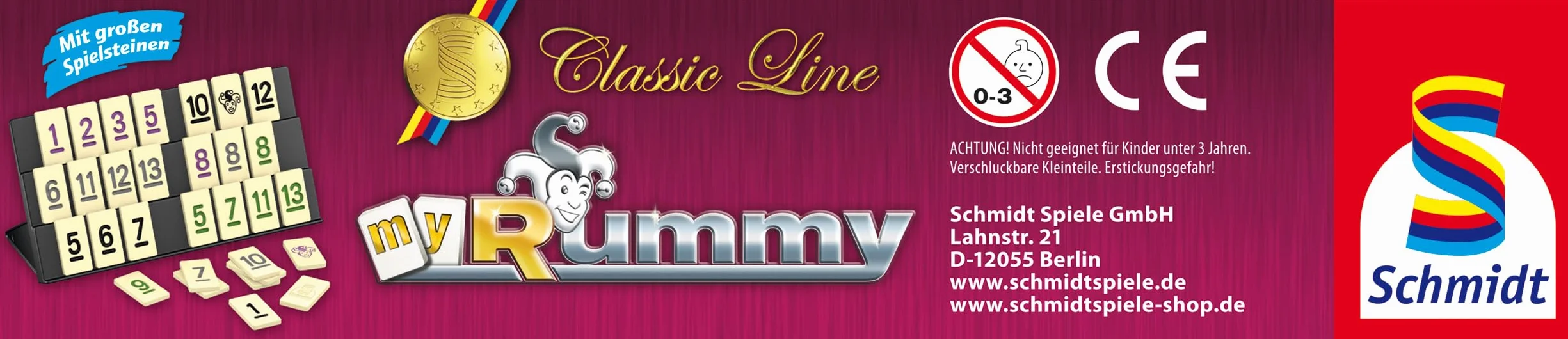 Schmidt Spiele 49474 MyRummy, Classic Line, gra z dużymi kamieniami do gry, w metalowej puszce