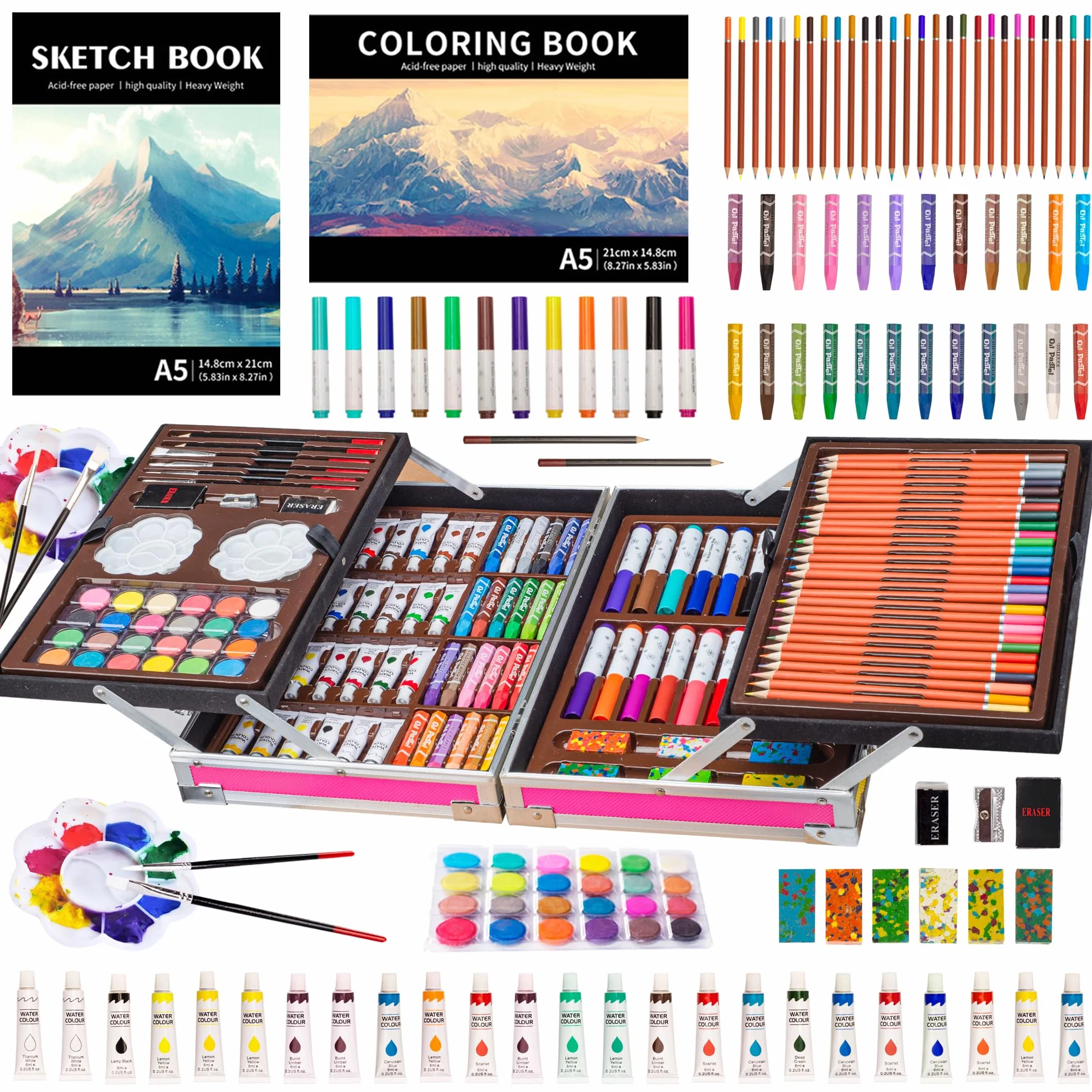 KINSPORY 139 PCS Zestaw artystyczny dla dzieci, Deluxe Pudełko do malowania, Kolorowanie Rysowanie Przybory artystyczne Prezent dla artystów Nastolatki Chłopcy Dziewczynki 4 5 6 7 8 9 10 11 12