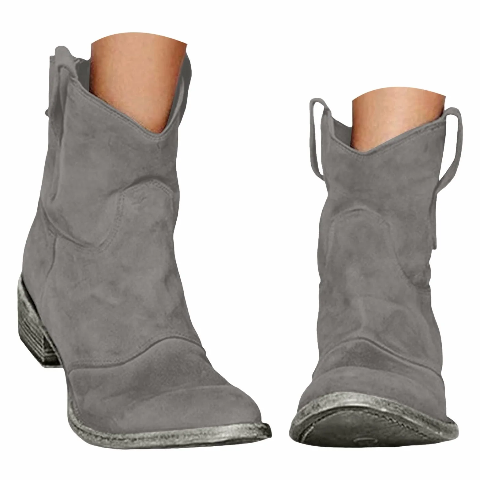 Damskie buty kowbojskie z obcasem, zamszowe, retro, kowbojskie buty z krótką cholewką, półwysokie, wygodne, eleganckie, na jesień i zimę