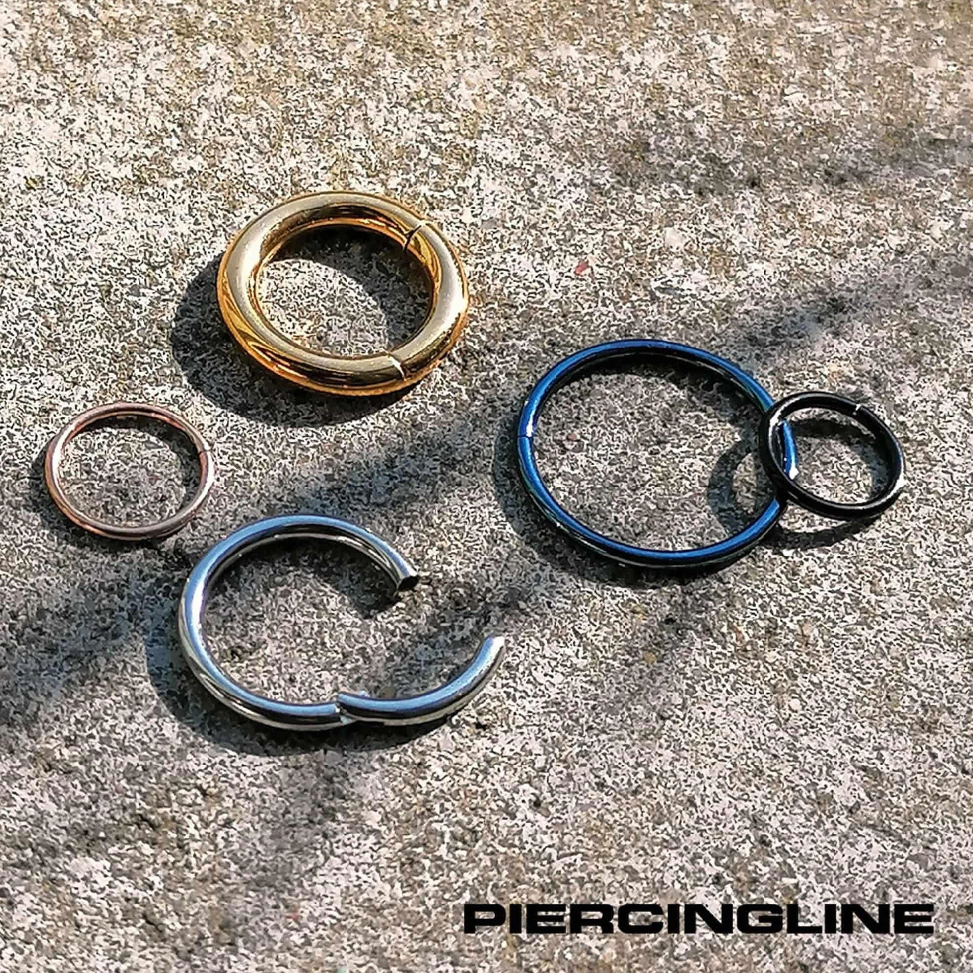 PIERCINGLINE Kolczyk segmentowy typu clicker ze stali chirurgicznej – piercing w kolorze złotym, srebrnym, różowym, czarnym lub niebieskim – do nosa, przegrody nosowej, ucha, helix lub tragus