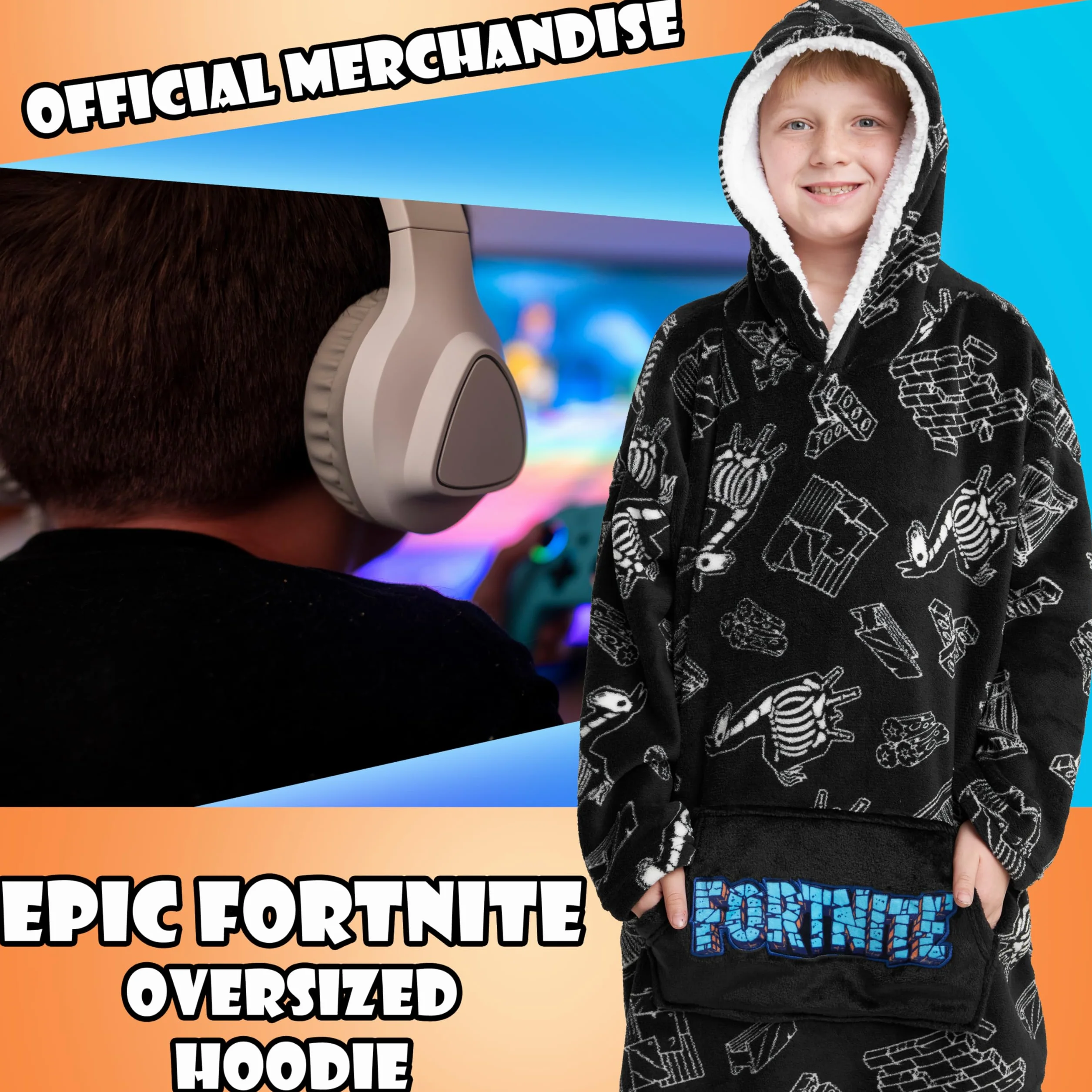 FORTNITE Koc z kapturem dla chłopców nastolatków 14+ koc do noszenia polar bardzo długi